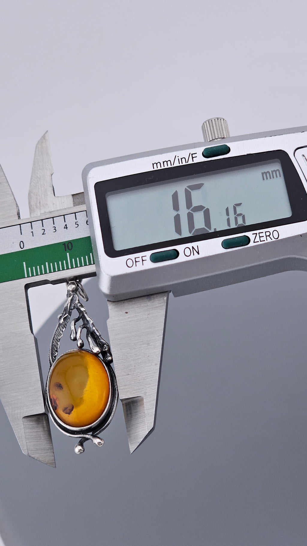 Vintage Baltic Amber & Sterling Silver Botanical Pendant