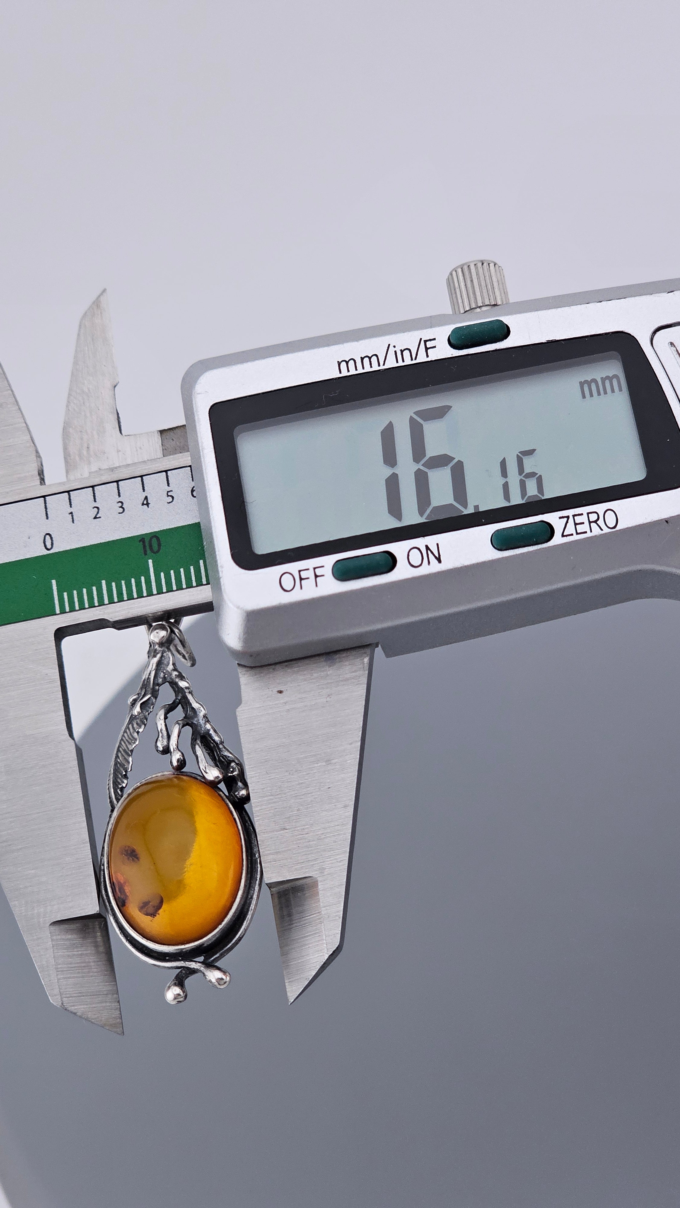 Vintage Baltic Amber & Sterling Silver Botanical Pendant