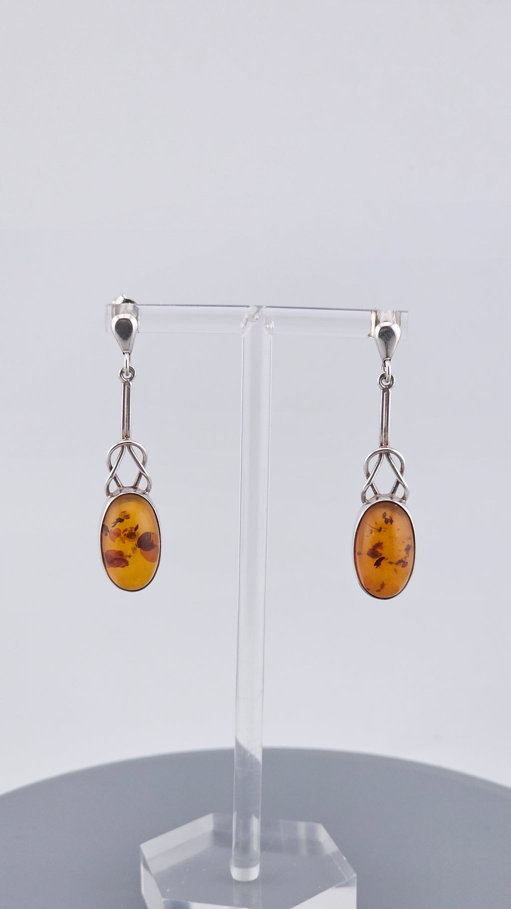 Vintage Sterling Silver Baltic Amber Celtic Knot Drop Earrings