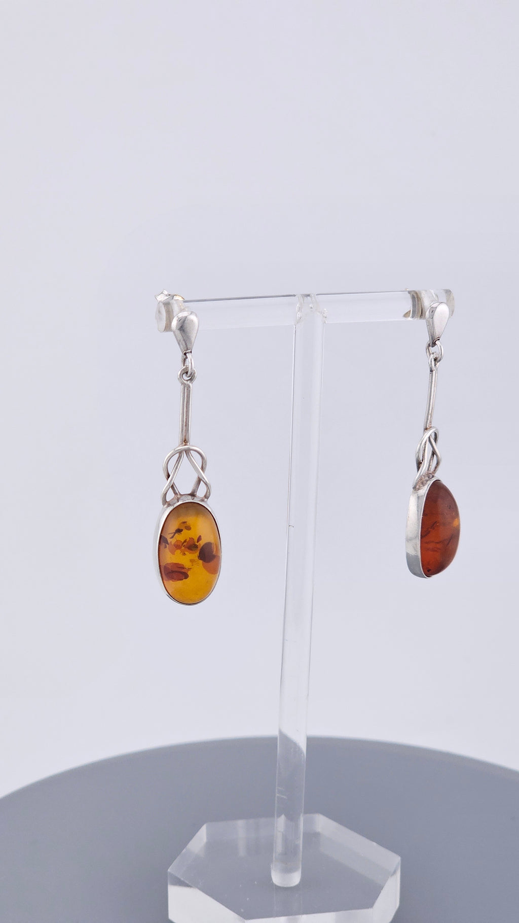 Vintage Sterling Silver Baltic Amber Celtic Knot Drop Earrings