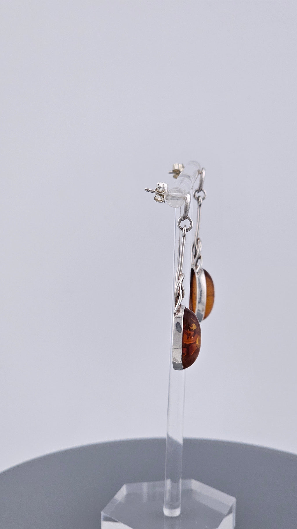 Vintage Sterling Silver Baltic Amber Celtic Knot Drop Earrings