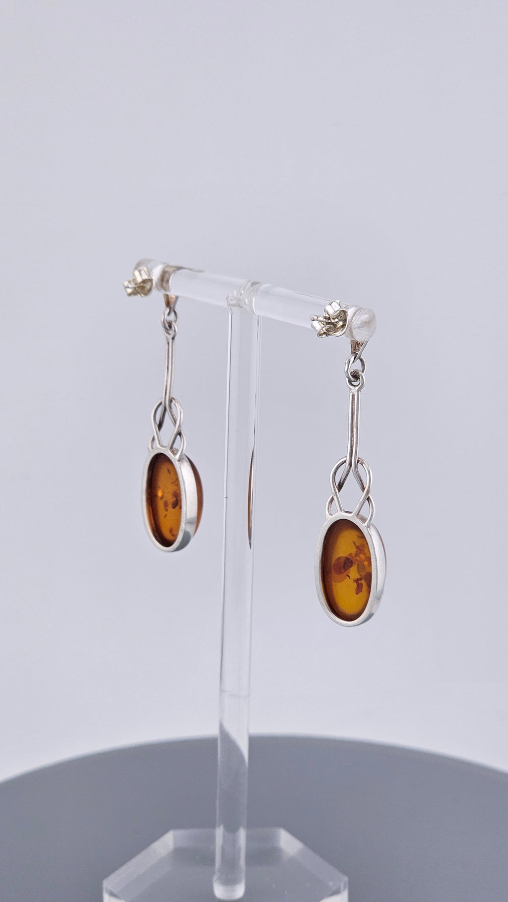 Vintage Sterling Silver Baltic Amber Celtic Knot Drop Earrings