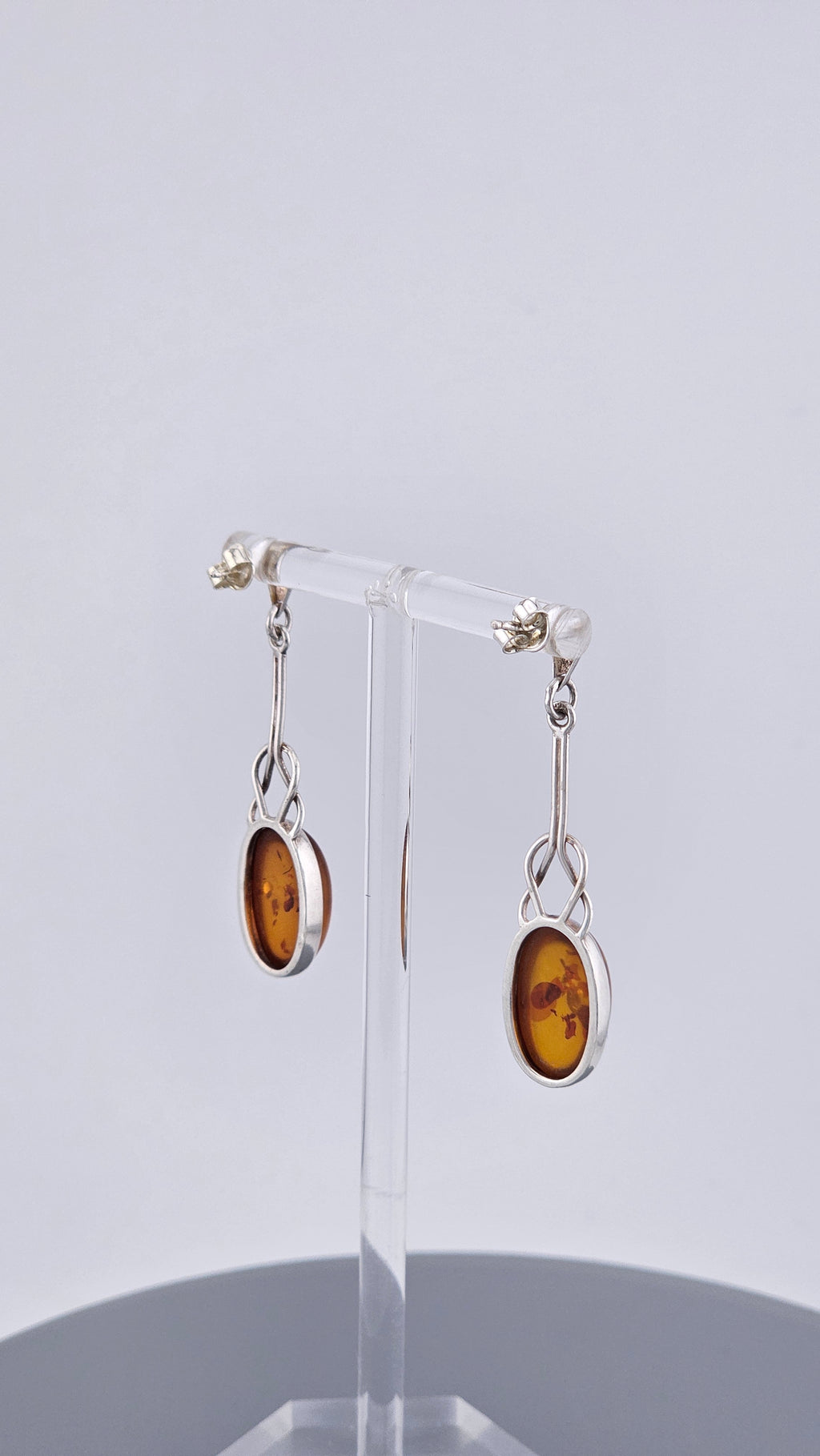 Vintage Sterling Silver Baltic Amber Celtic Knot Drop Earrings