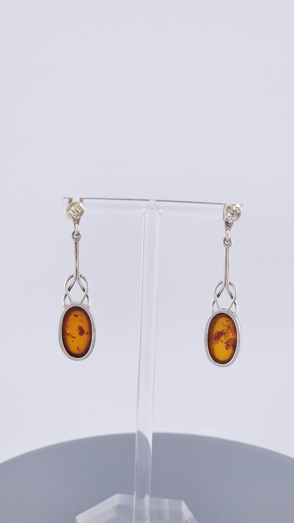 Vintage Sterling Silver Baltic Amber Celtic Knot Drop Earrings