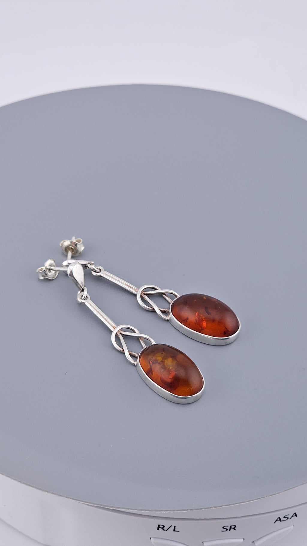 Vintage Sterling Silver Baltic Amber Celtic Knot Drop Earrings
