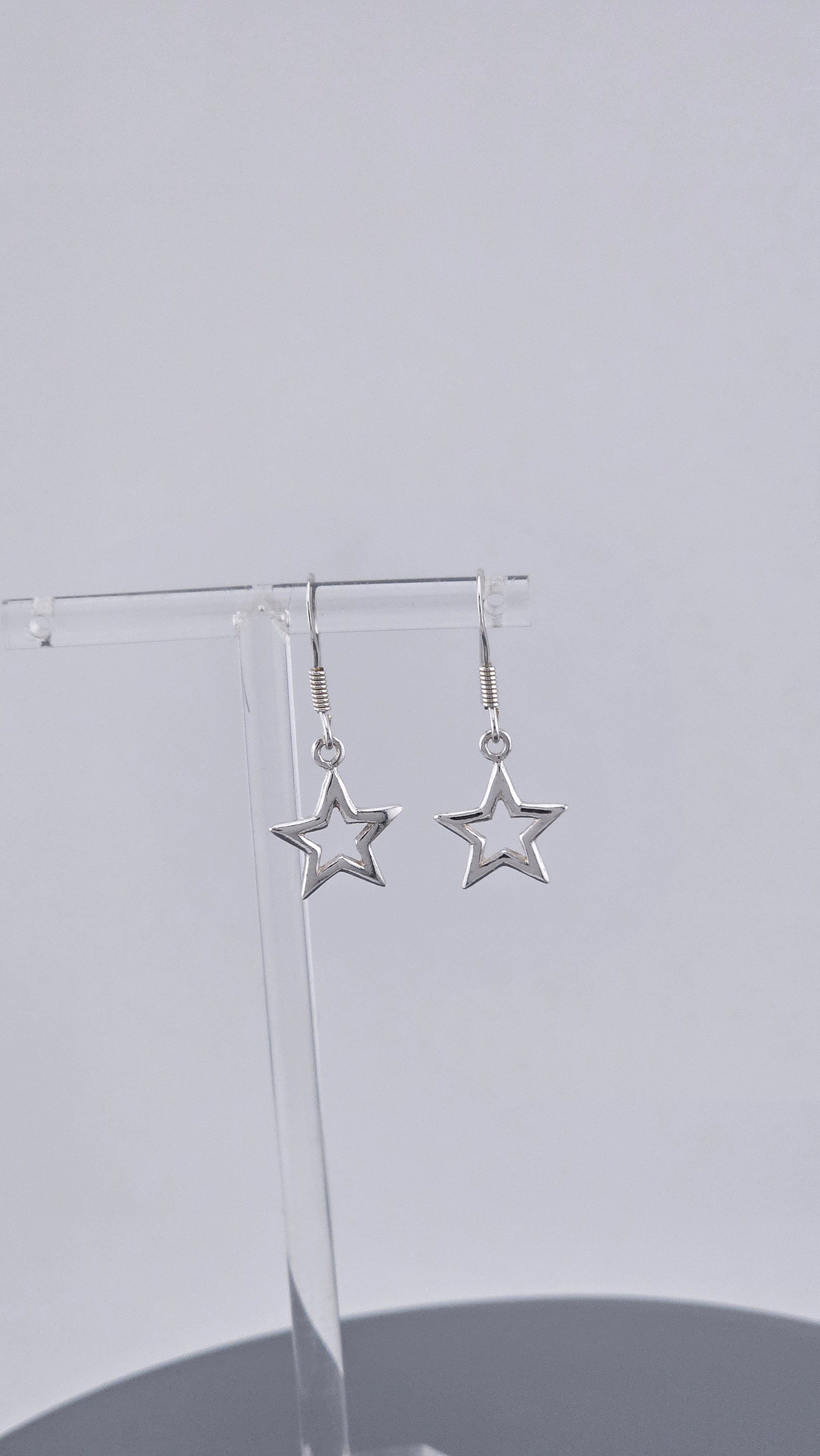 925 Sterling Silver Open Star Dangle Drop Earrings