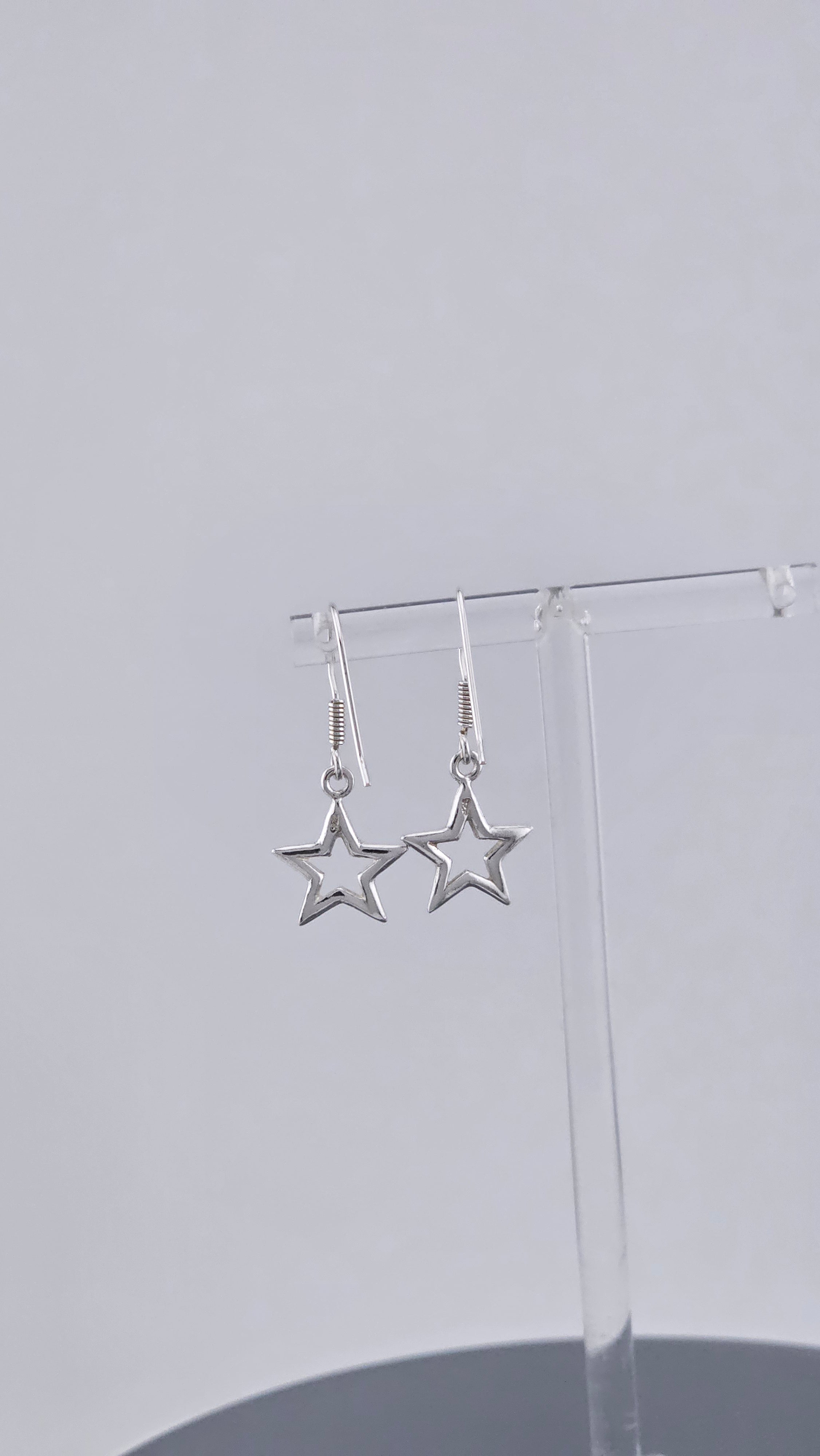 925 Sterling Silver Open Star Dangle Drop Earrings
