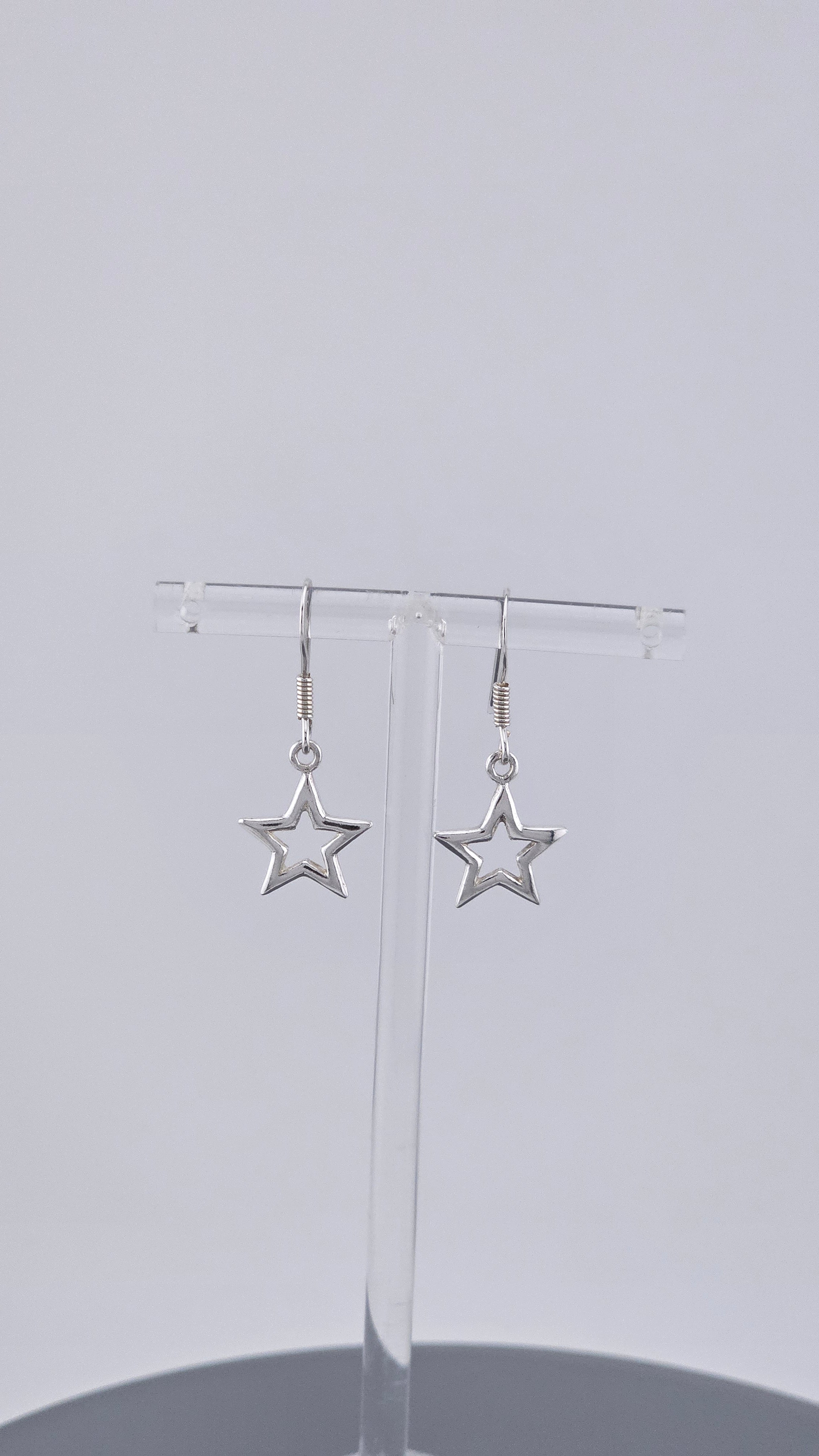 925 Sterling Silver Open Star Dangle Drop Earrings