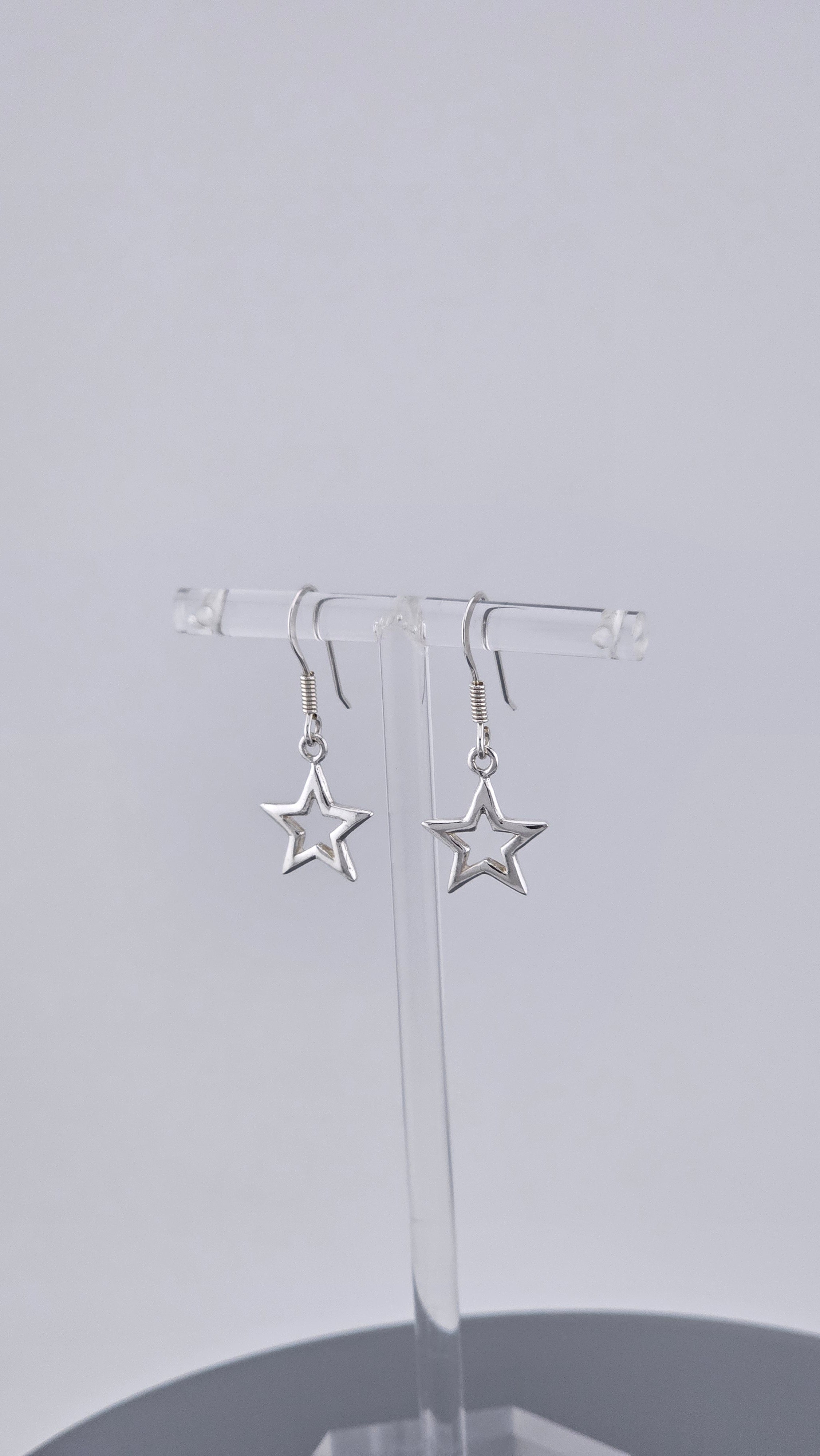925 Sterling Silver Open Star Dangle Drop Earrings