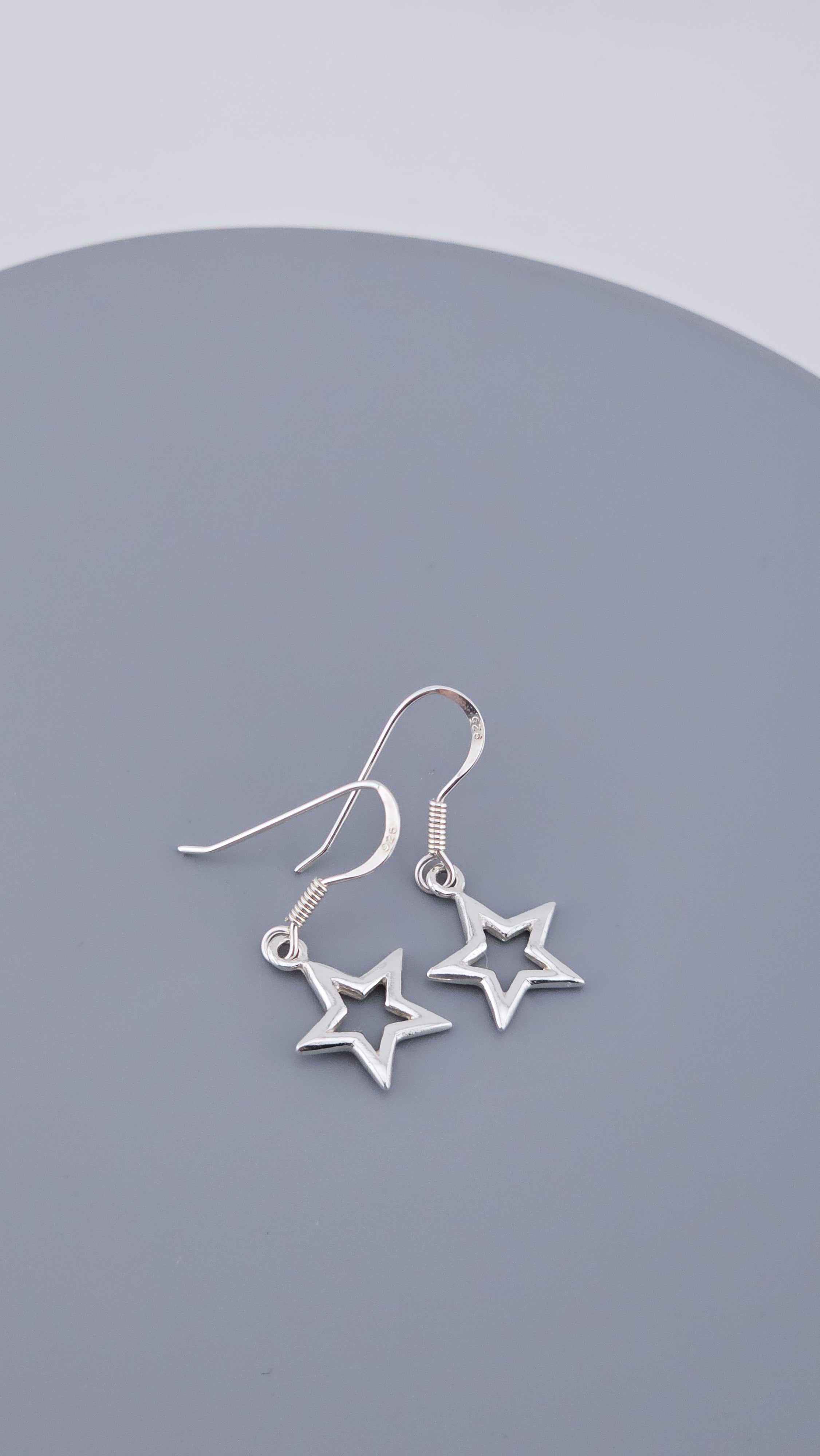 925 Sterling Silver Open Star Dangle Drop Earrings