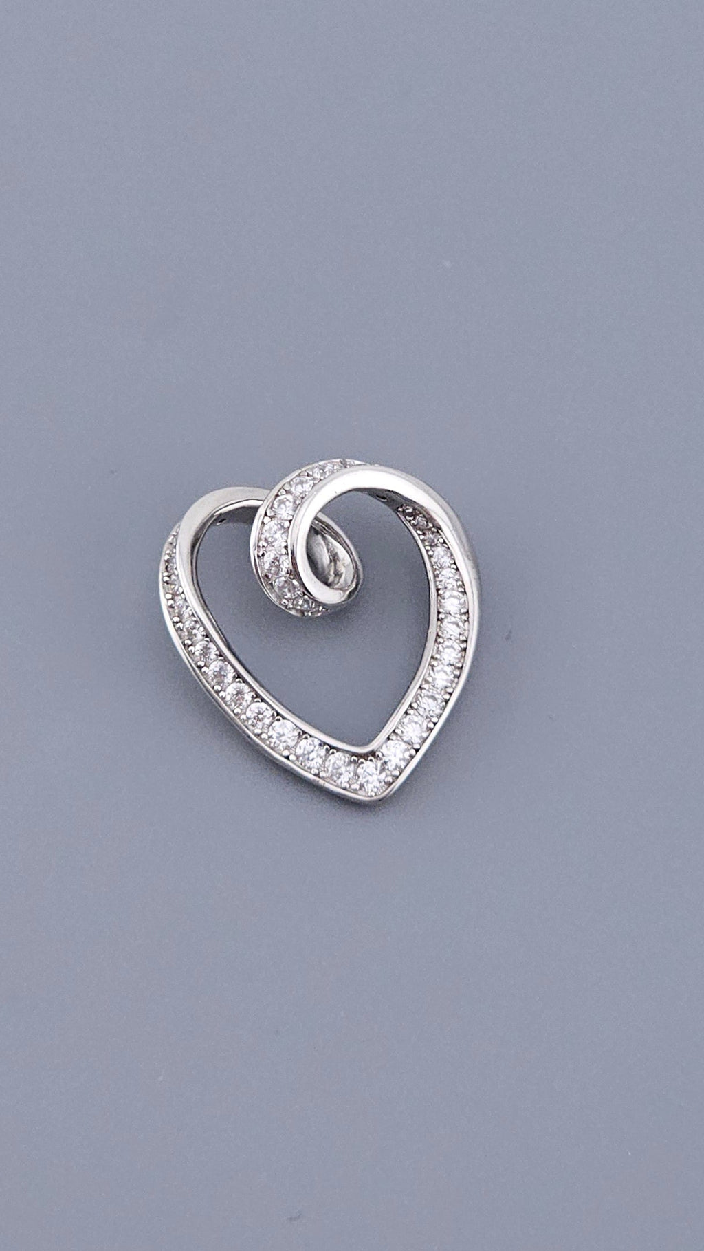 Modern 925 Sterling Silver CZ Open Heart Swirl Pendant