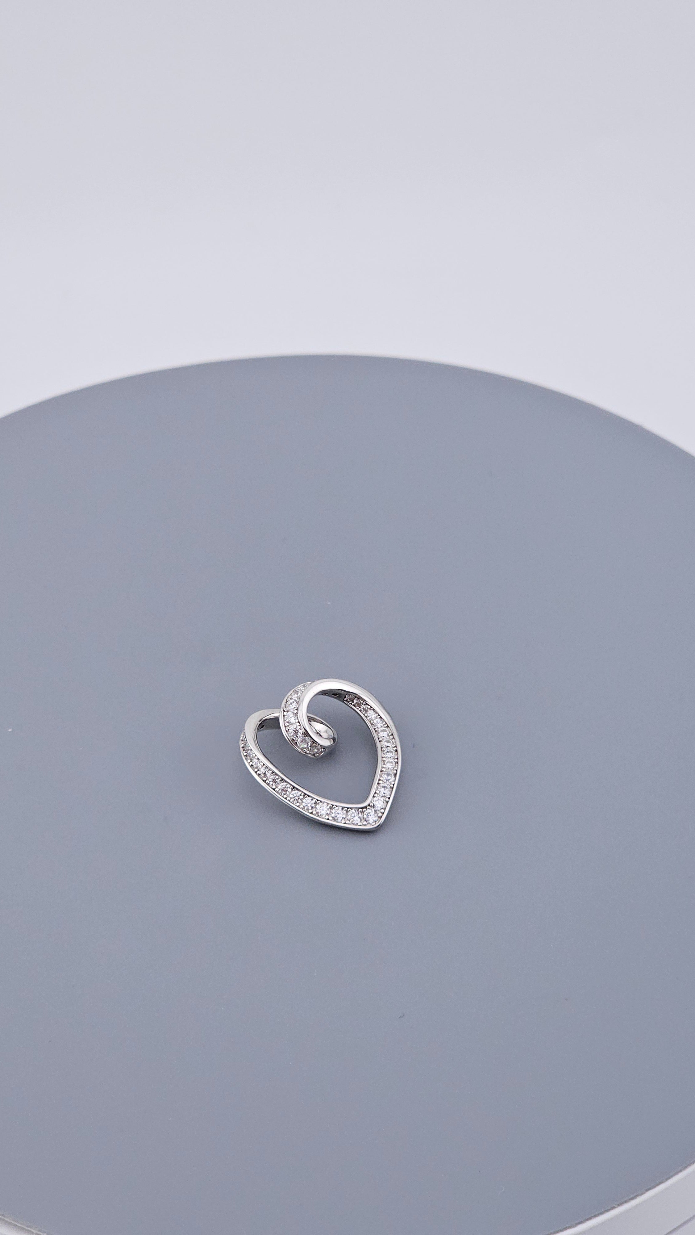 Modern 925 Sterling Silver CZ Open Heart Swirl Pendant