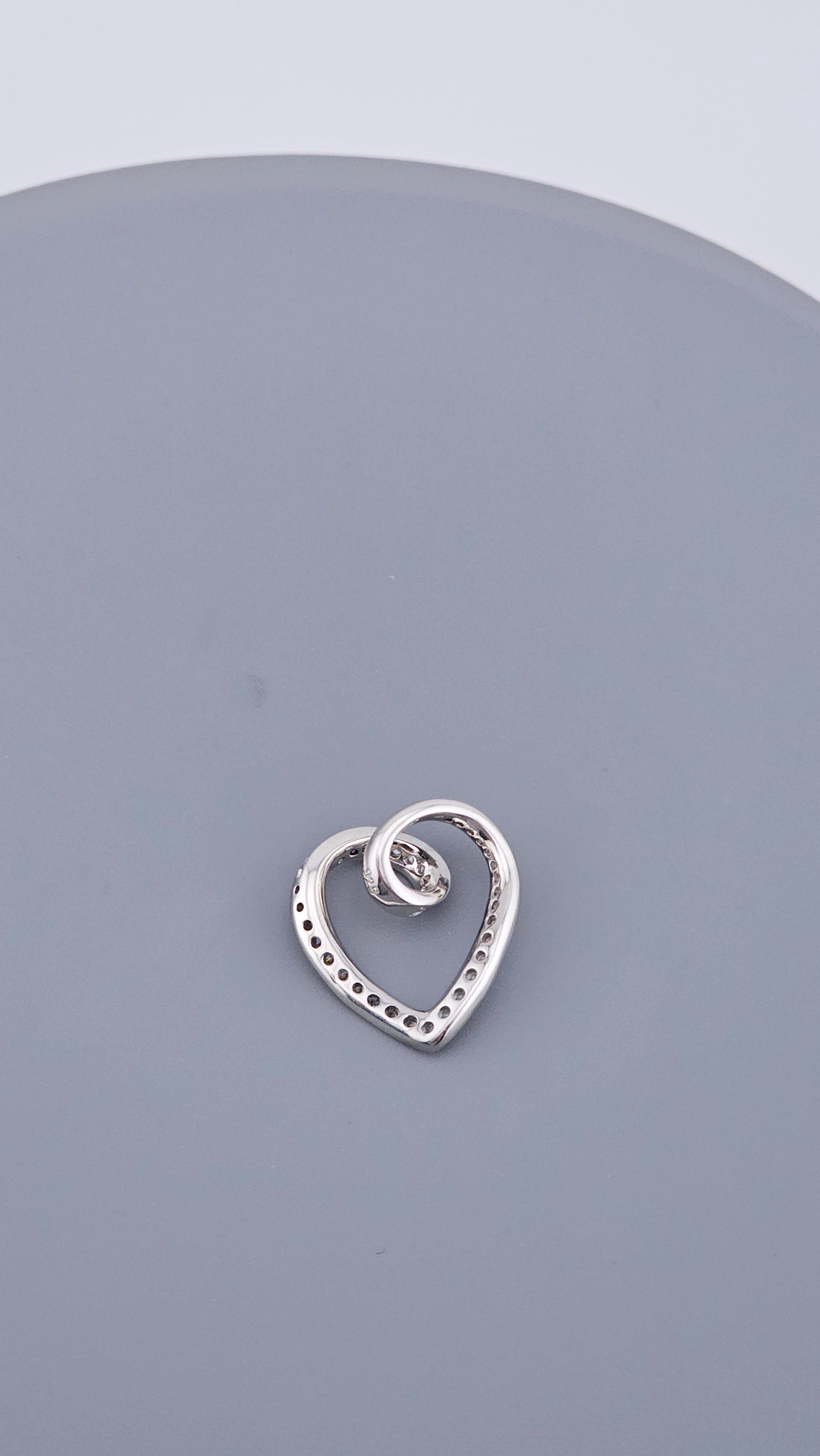 Modern 925 Sterling Silver CZ Open Heart Swirl Pendant
