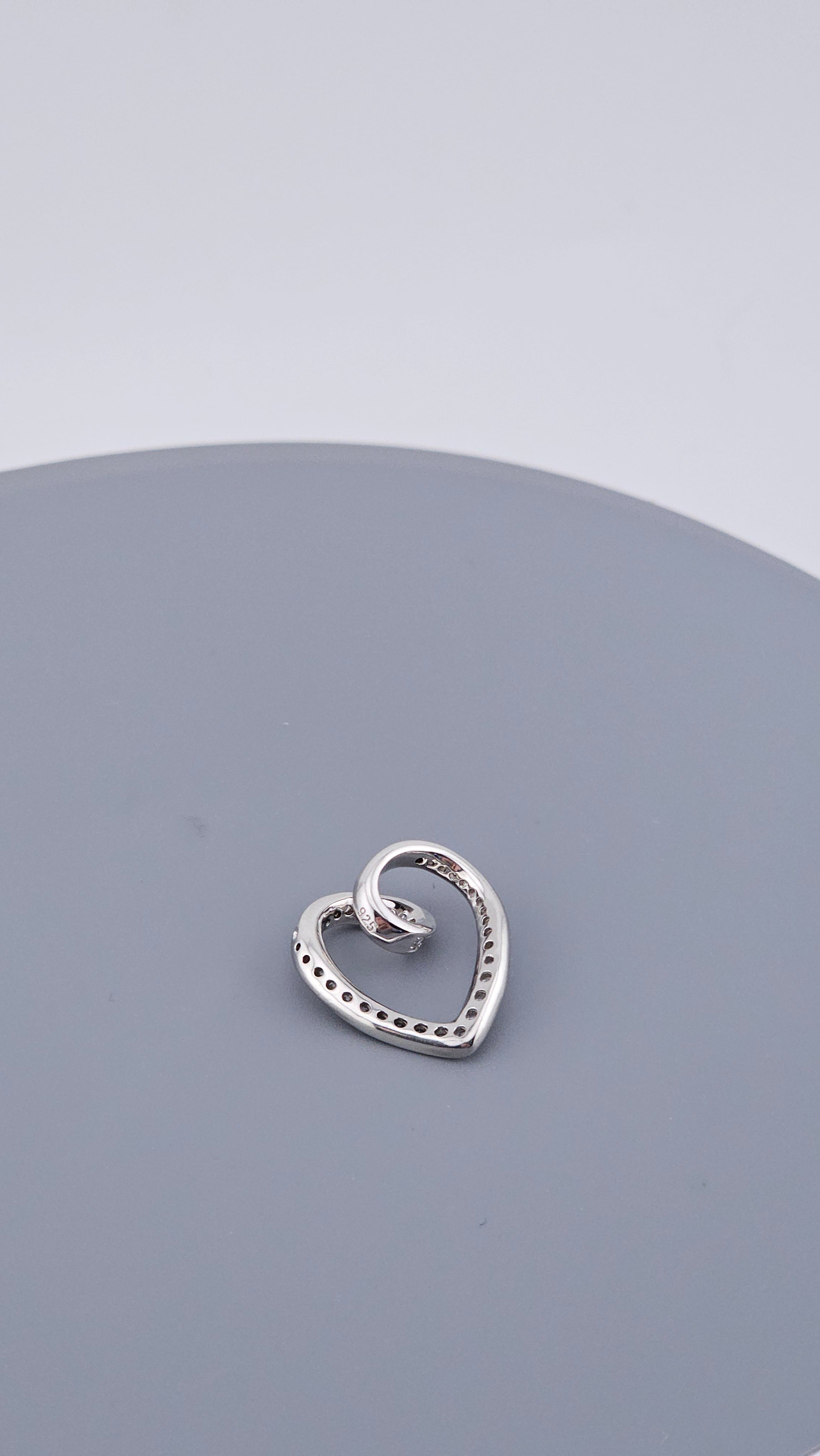 Modern 925 Sterling Silver CZ Open Heart Swirl Pendant