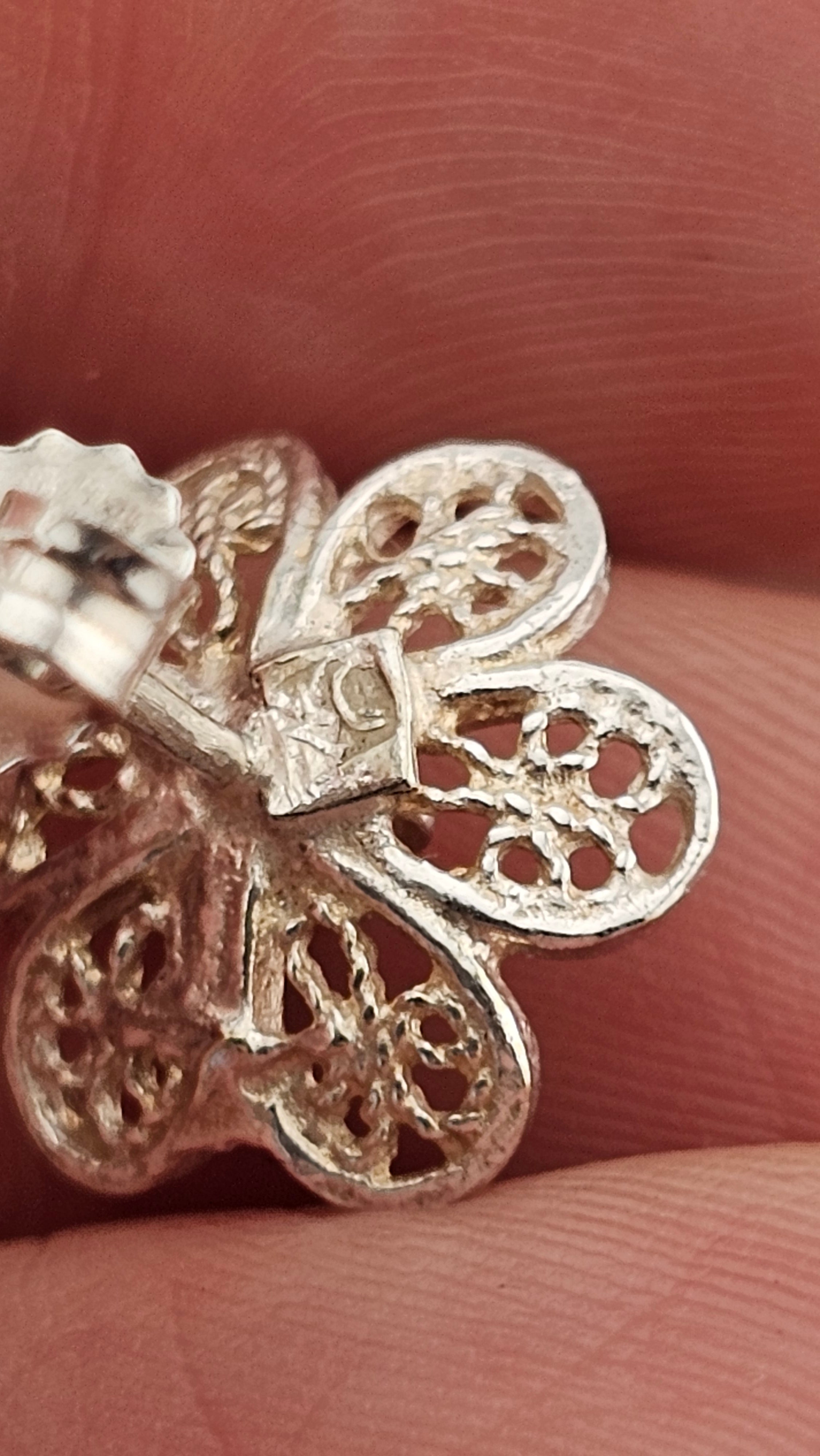 Vintage Sterling Silver Filigree Flower Stud Earrings (14mm, 2.15g)