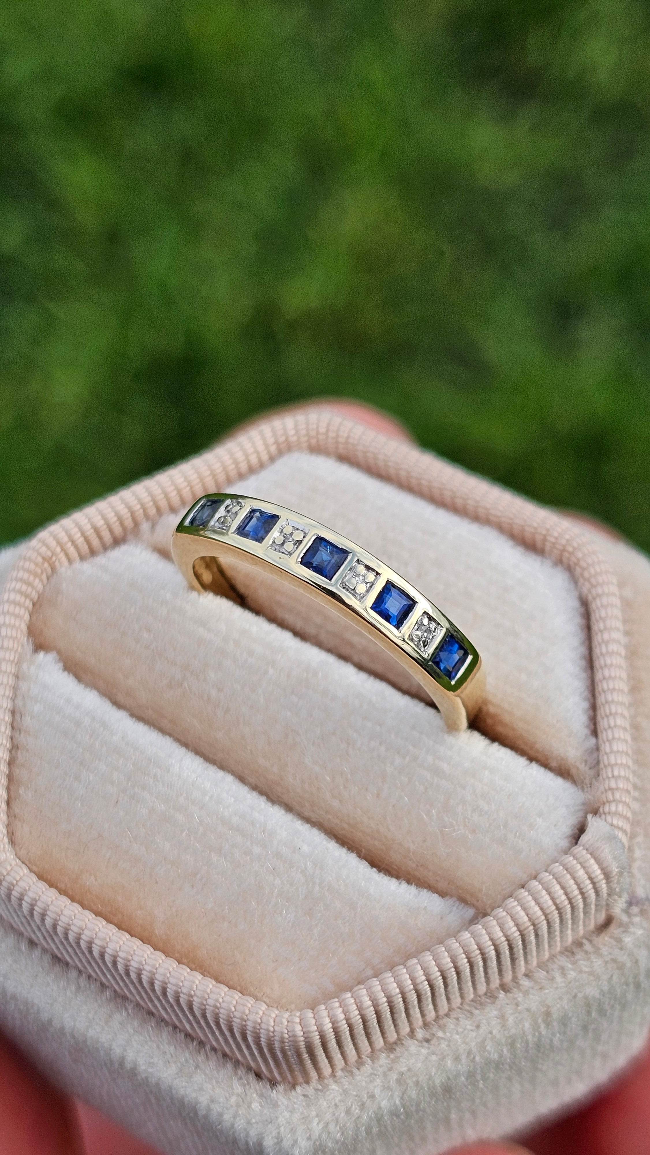 9ct Yellow Gold Sapphire & Diamond Half-Eternity Ring , N 1/2