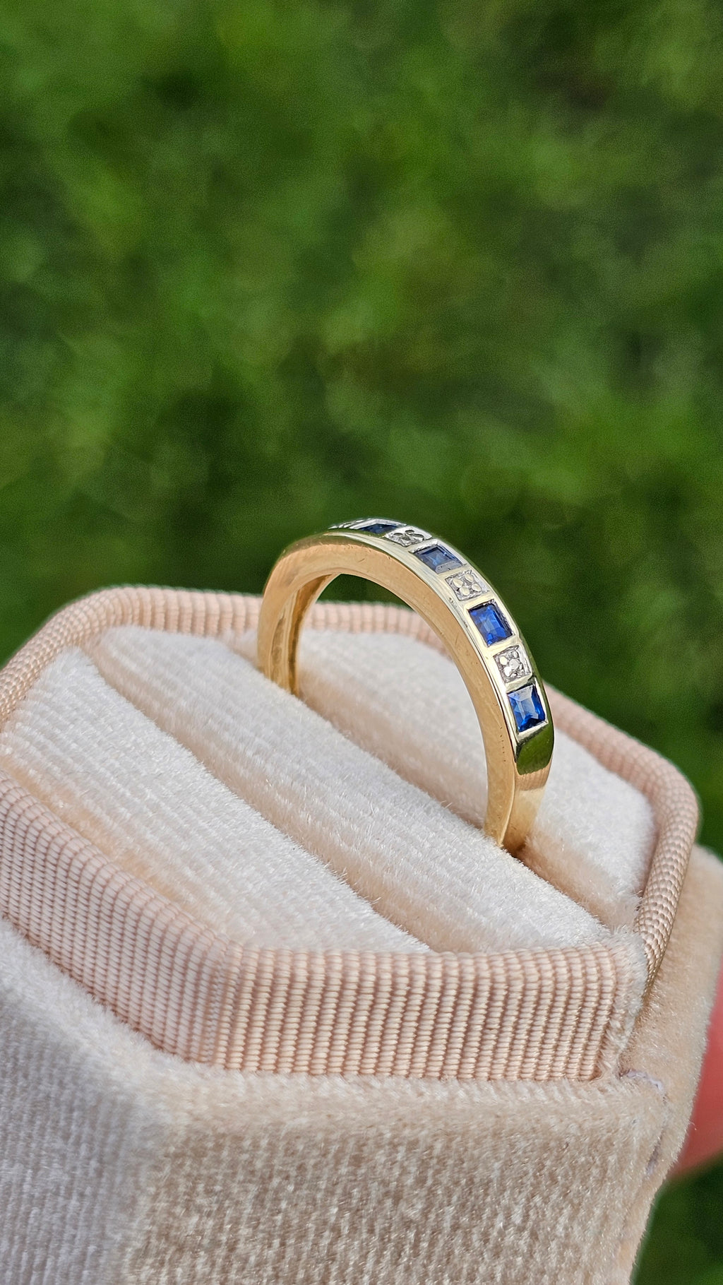 9ct Yellow Gold Sapphire & Diamond Half-Eternity Ring , N 1/2