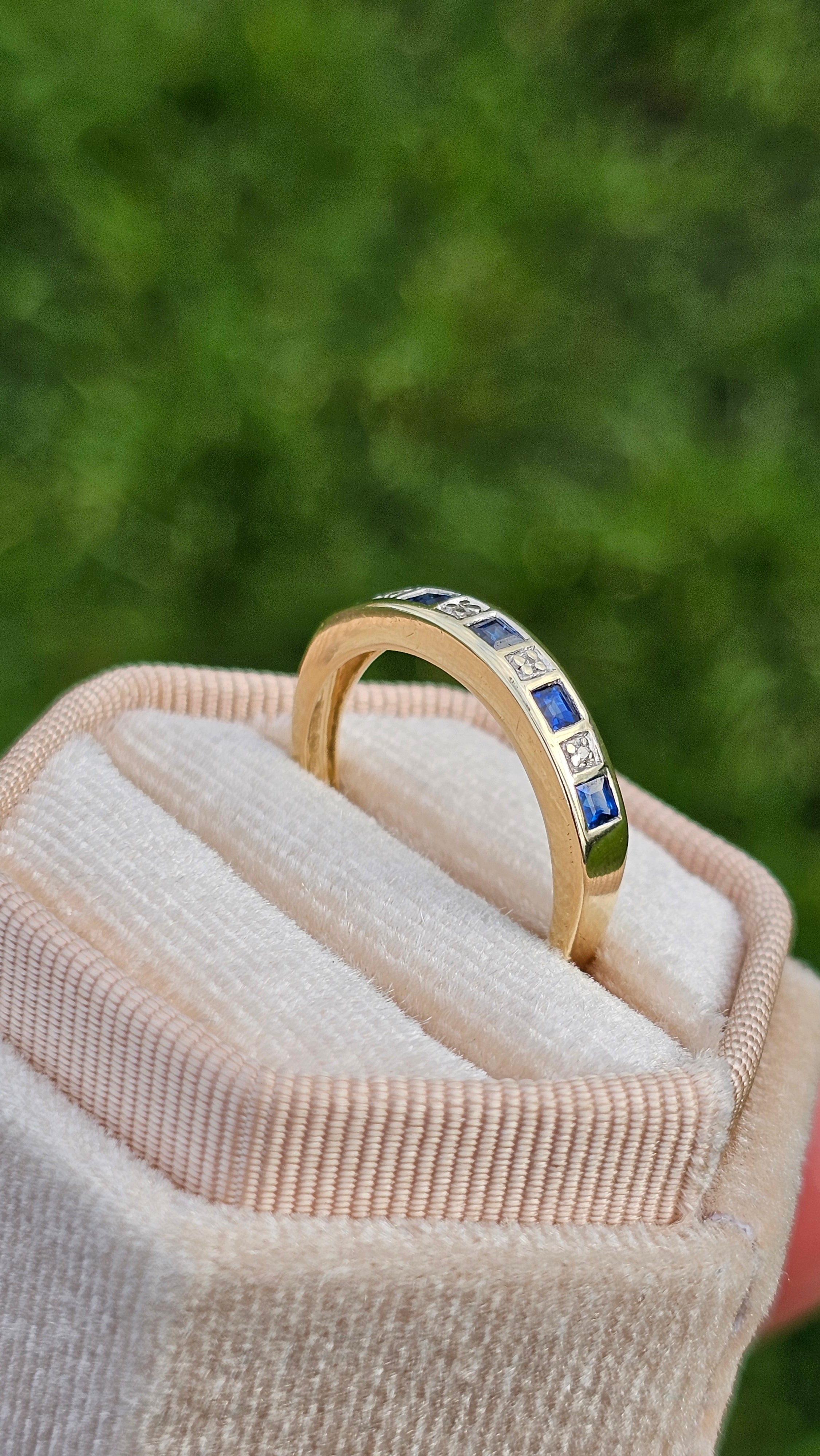 9ct Yellow Gold Sapphire & Diamond Half-Eternity Ring , N 1/2