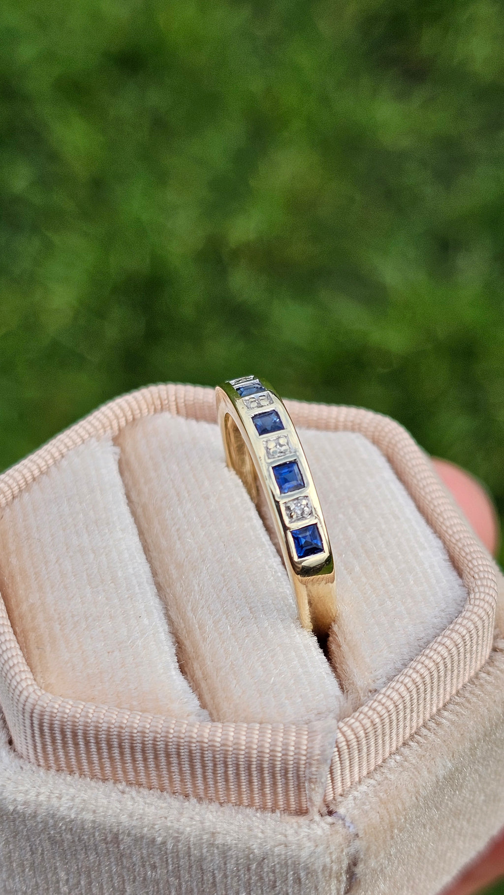9ct Yellow Gold Sapphire & Diamond Half-Eternity Ring , N 1/2