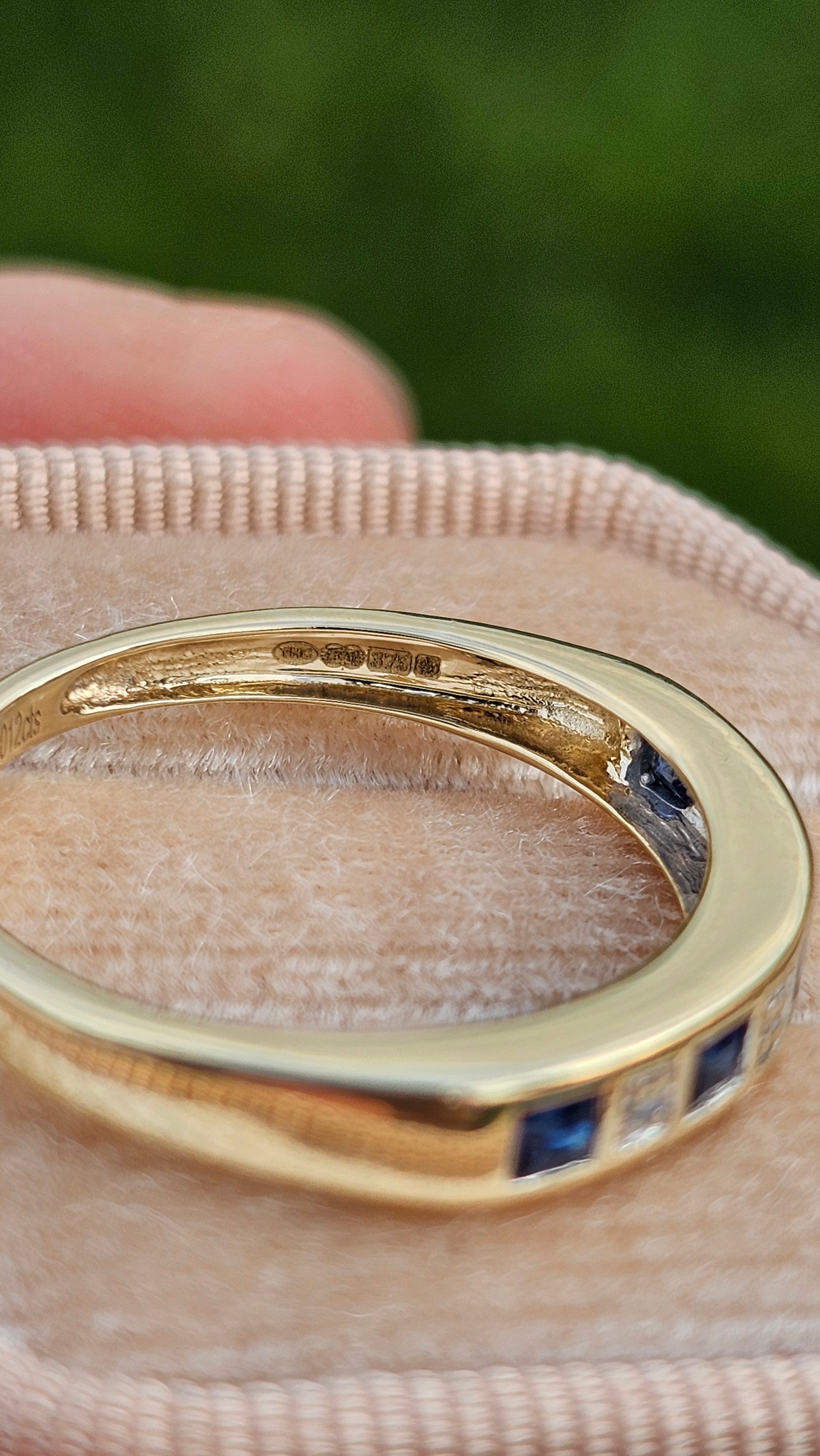 9ct Yellow Gold Sapphire & Diamond Half-Eternity Ring , N 1/2