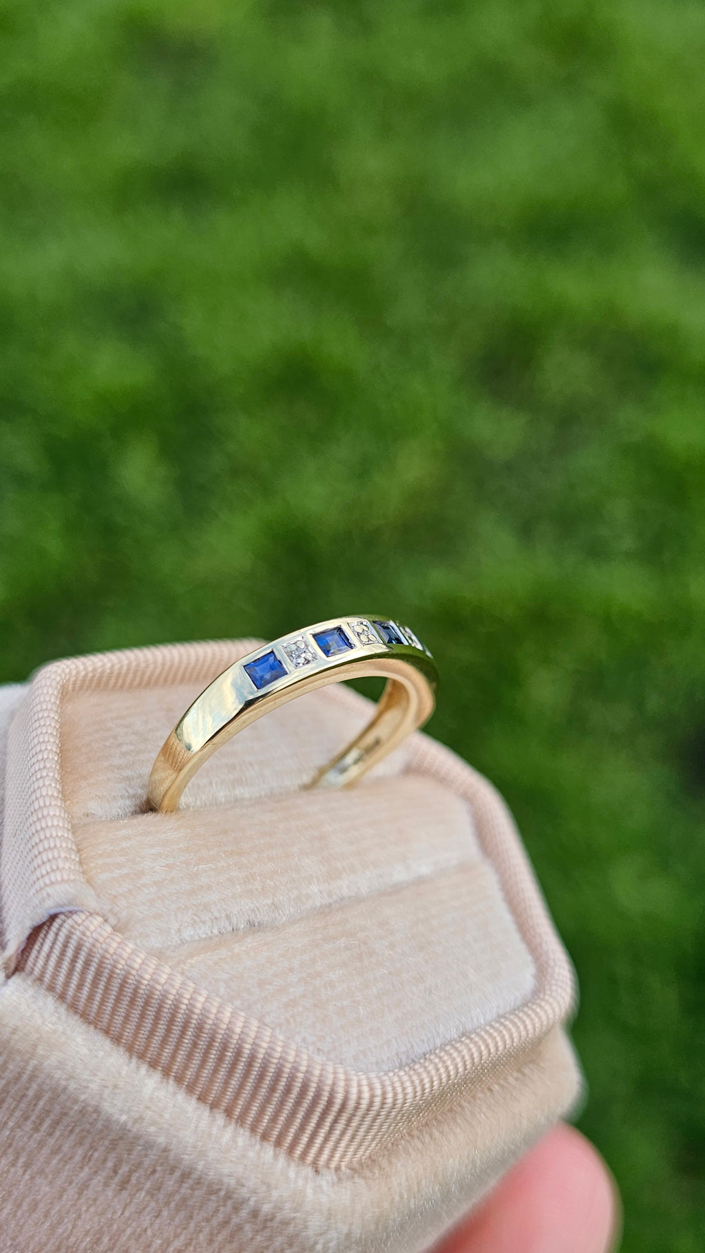 9ct Yellow Gold Sapphire & Diamond Half-Eternity Ring , N 1/2