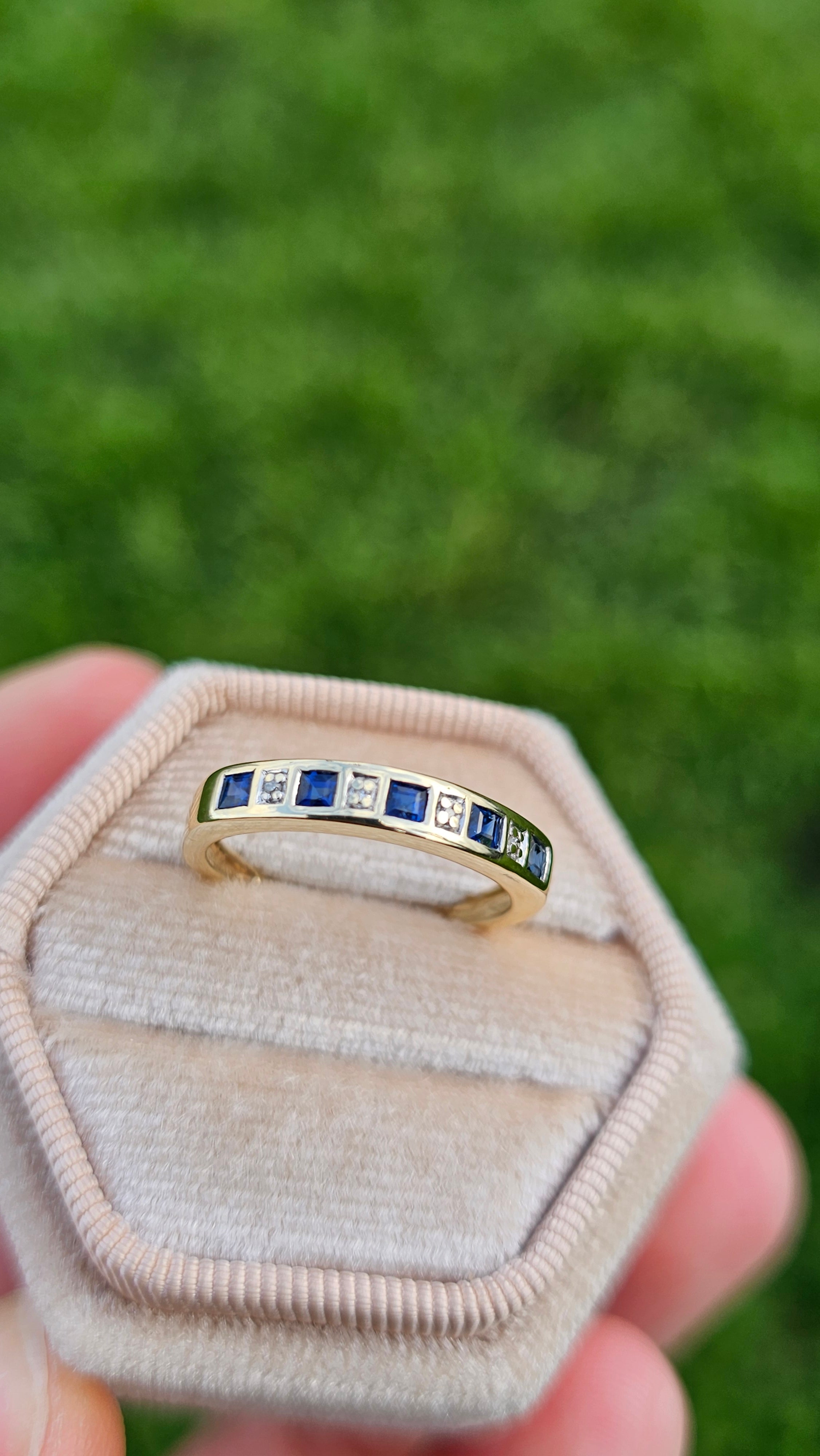 9ct Yellow Gold Sapphire & Diamond Half-Eternity Ring , N 1/2