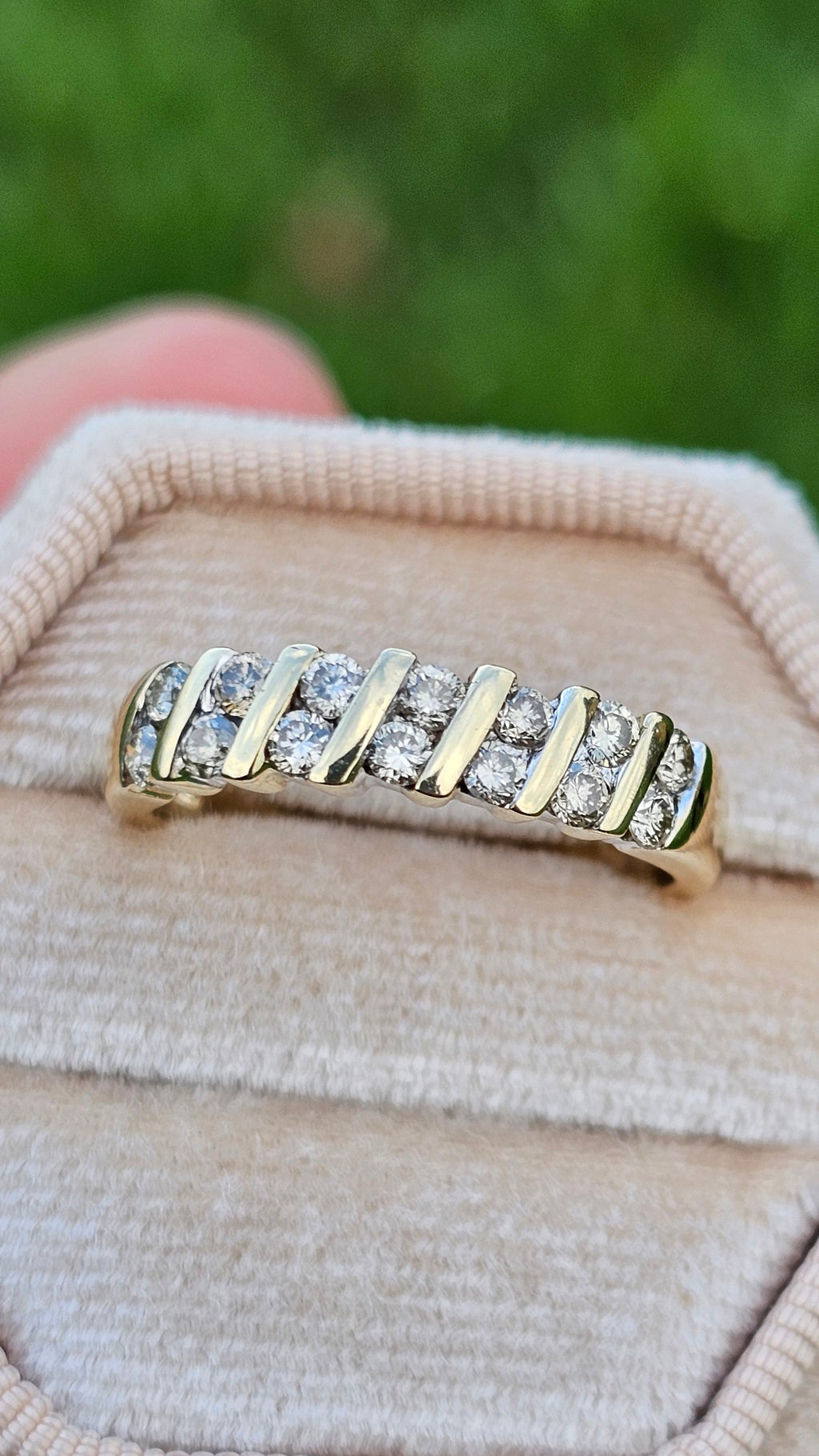 9ct Yellow Gold Natural Diamond set Half Eternity Band Ring , size N 1/2