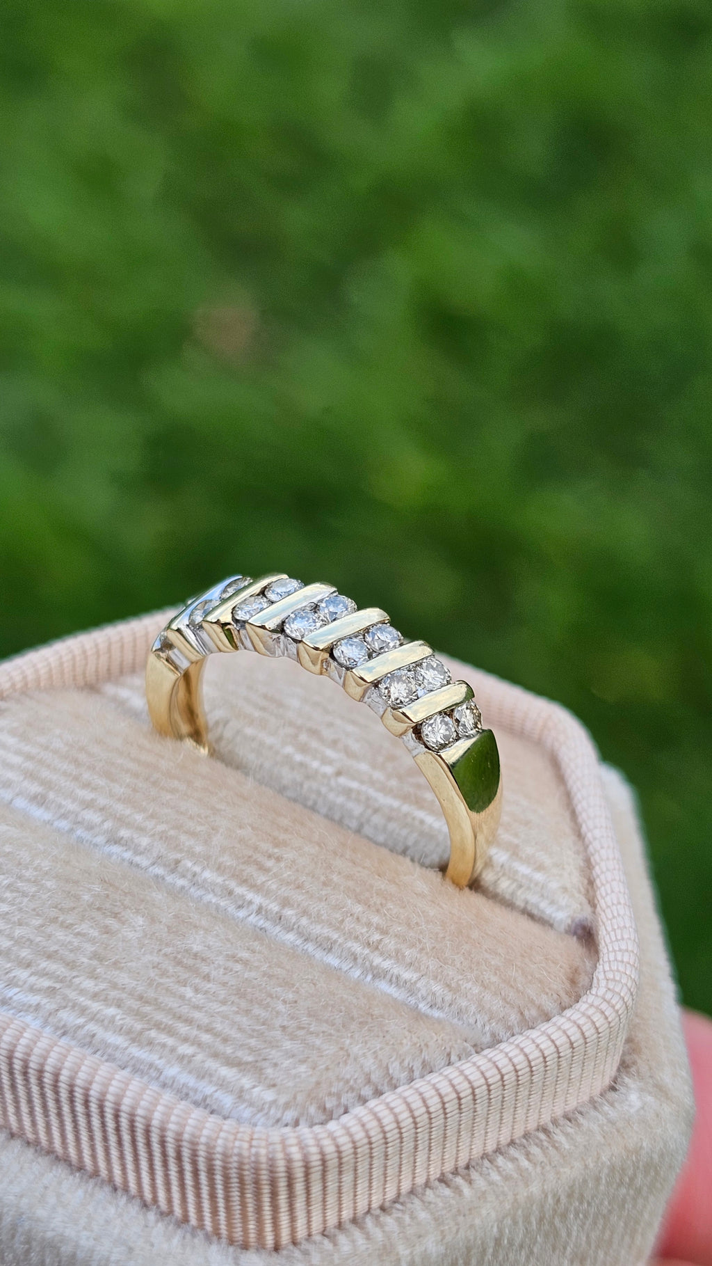 9ct Yellow Gold Natural Diamond set Half Eternity Band Ring , size N 1/2