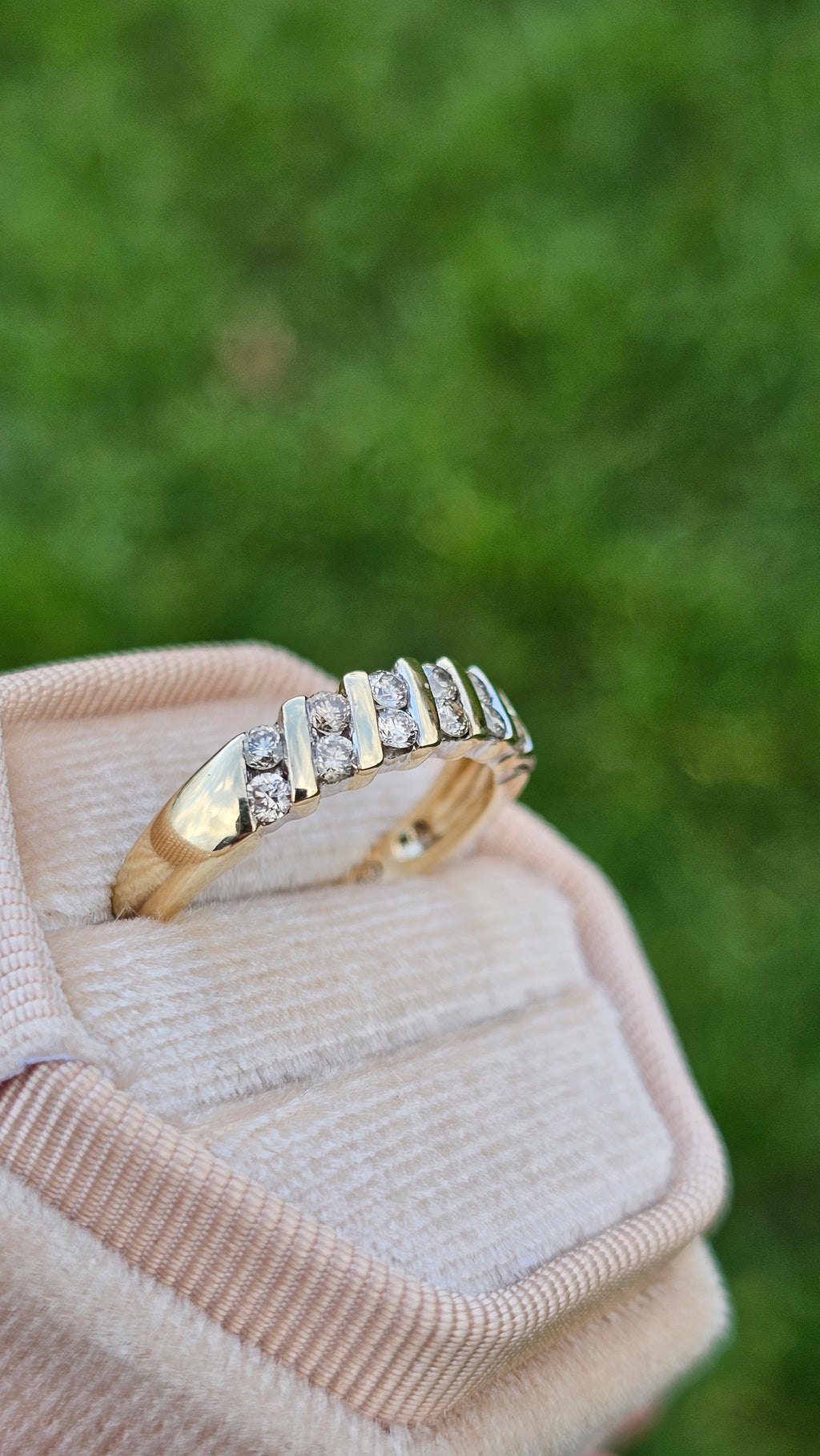 9ct Yellow Gold Natural Diamond set Half Eternity Band Ring , size N 1/2