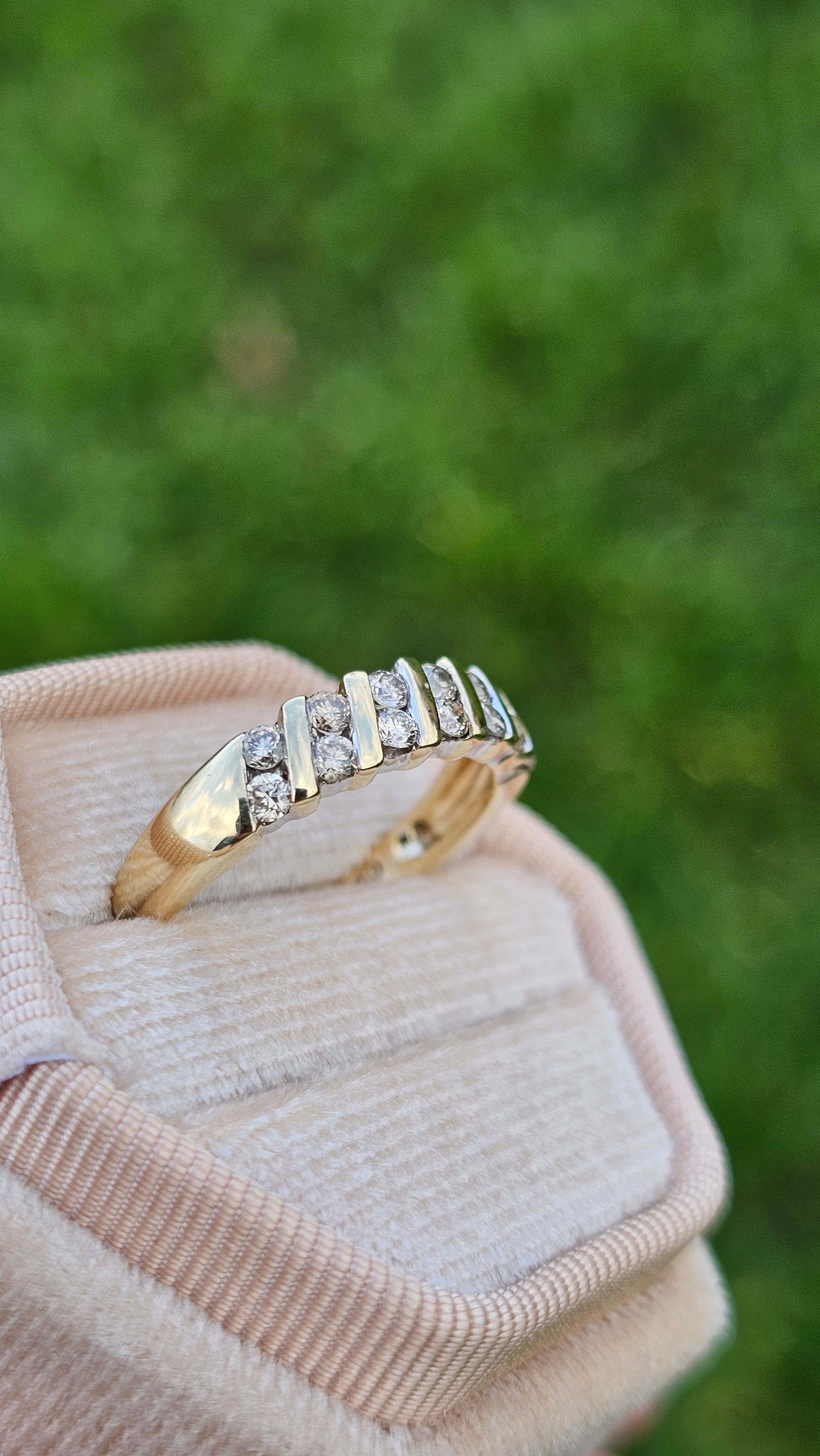 9ct Yellow Gold Natural Diamond set Half Eternity Band Ring , size N 1/2