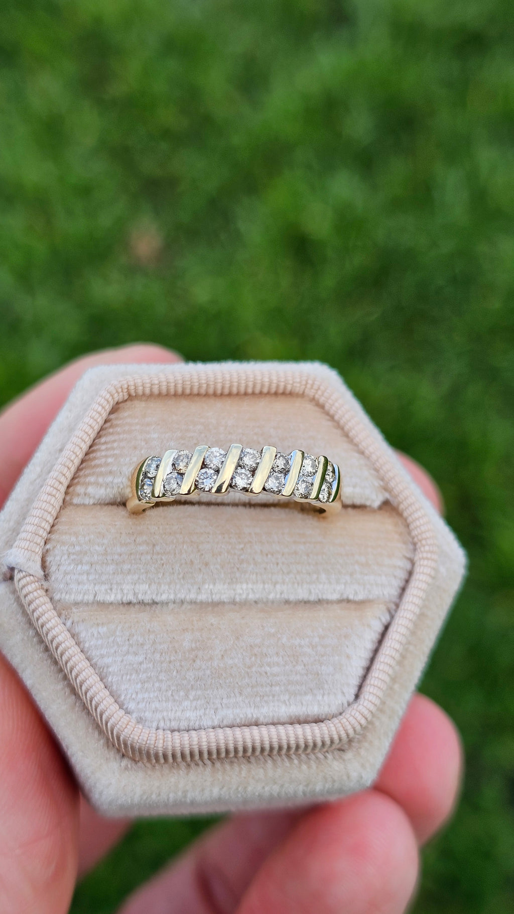 9ct Yellow Gold Natural Diamond set Half Eternity Band Ring , size N 1/2