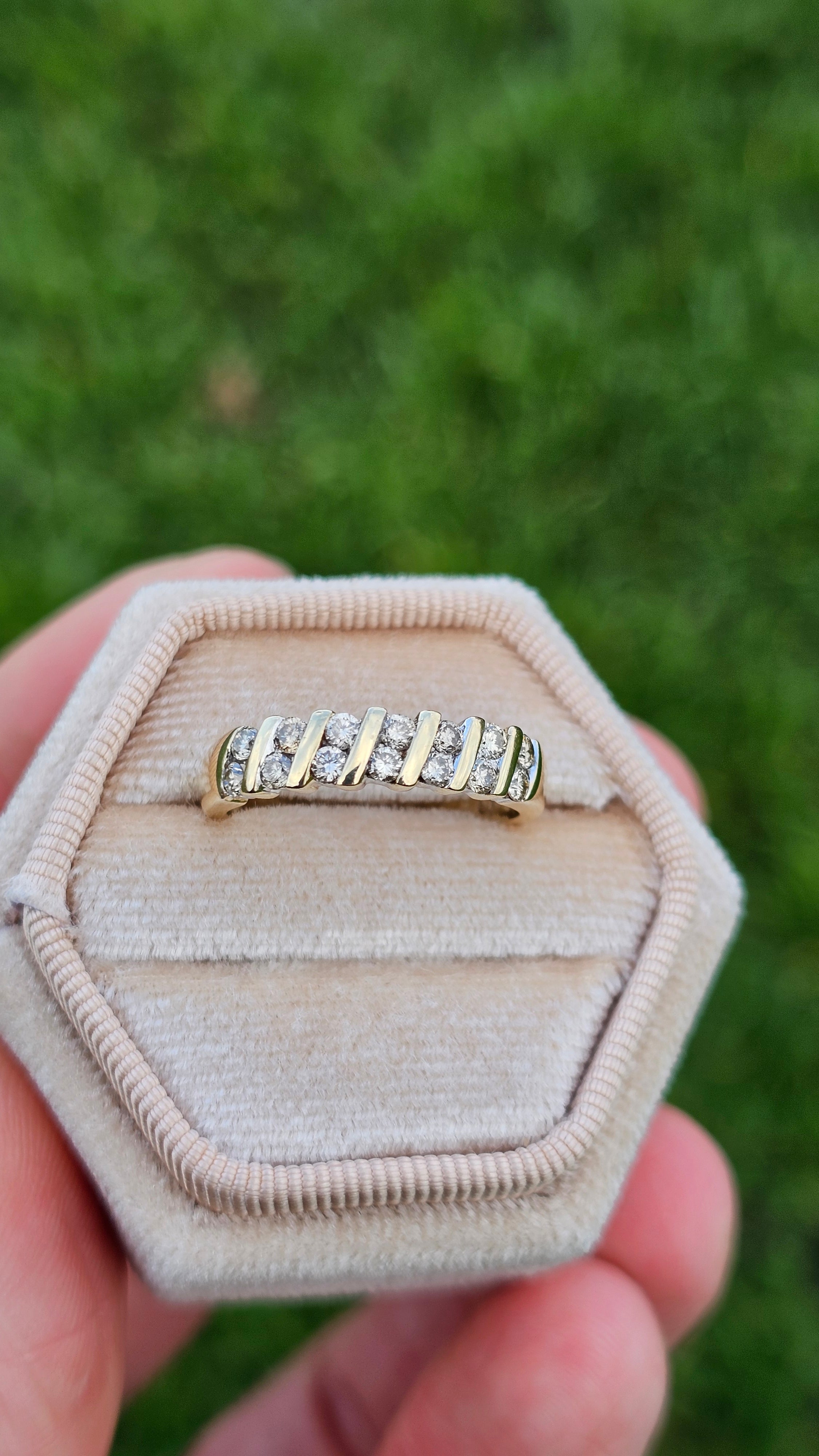 9ct Yellow Gold Natural Diamond set Half Eternity Band Ring , size N 1/2