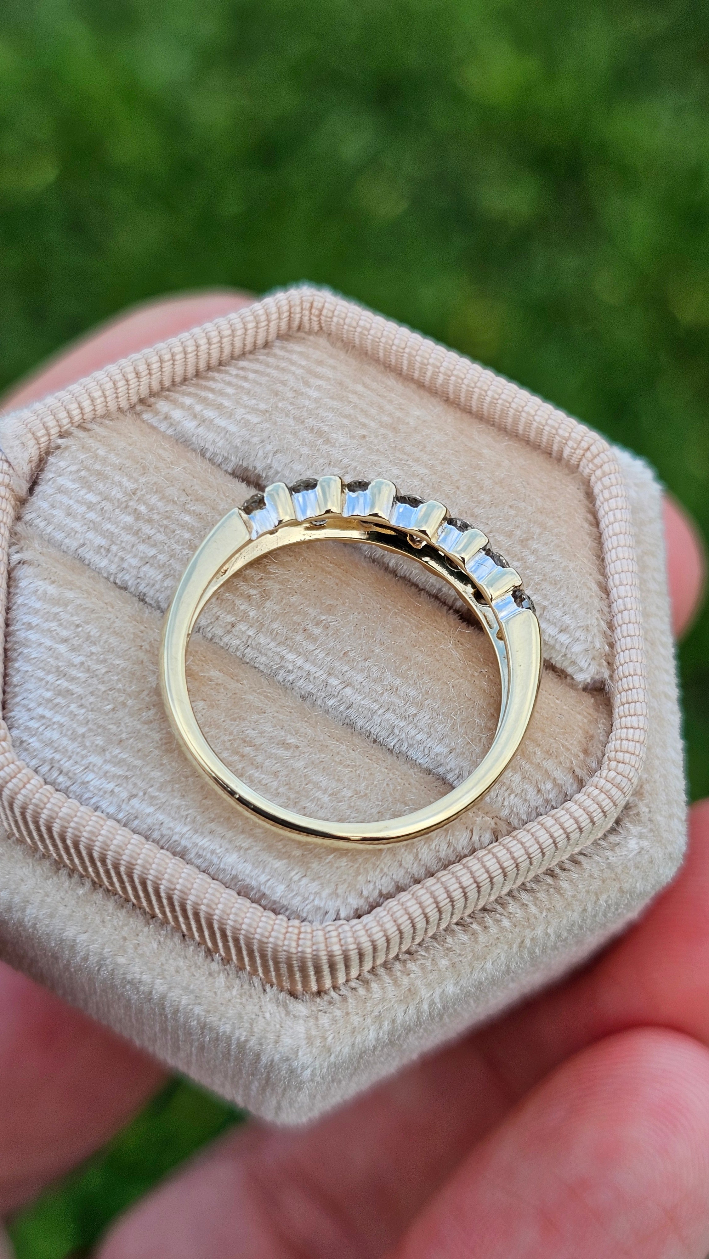 9ct Yellow Gold Natural Diamond set Half Eternity Band Ring , size N 1/2
