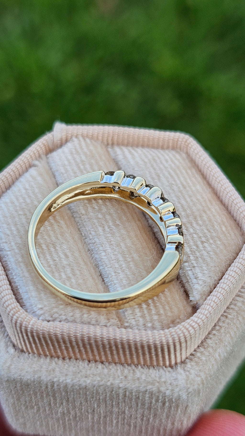 9ct Yellow Gold Natural Diamond set Half Eternity Band Ring , size N 1/2