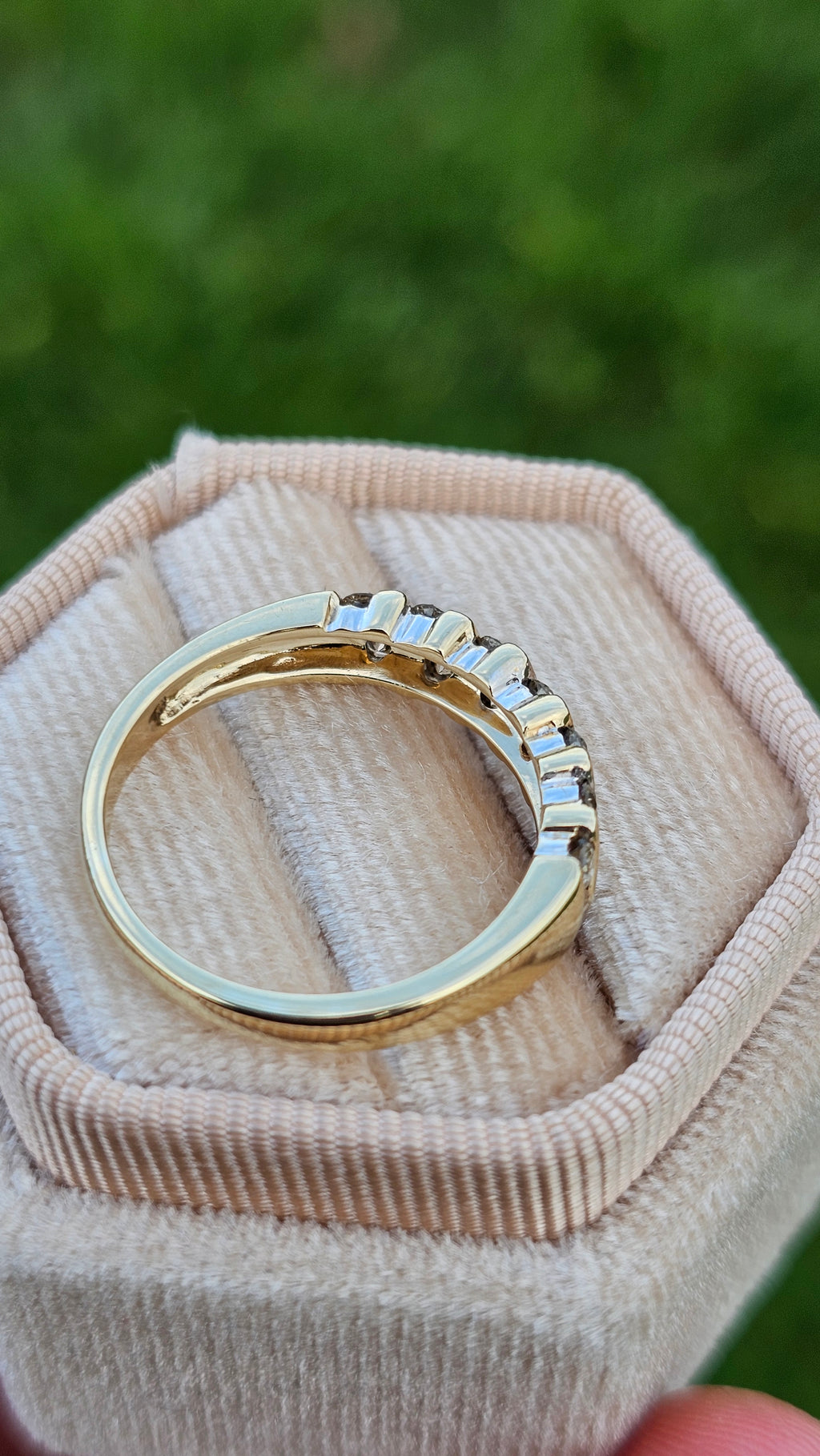 9ct Yellow Gold Natural Diamond set Half Eternity Band Ring , size N 1/2
