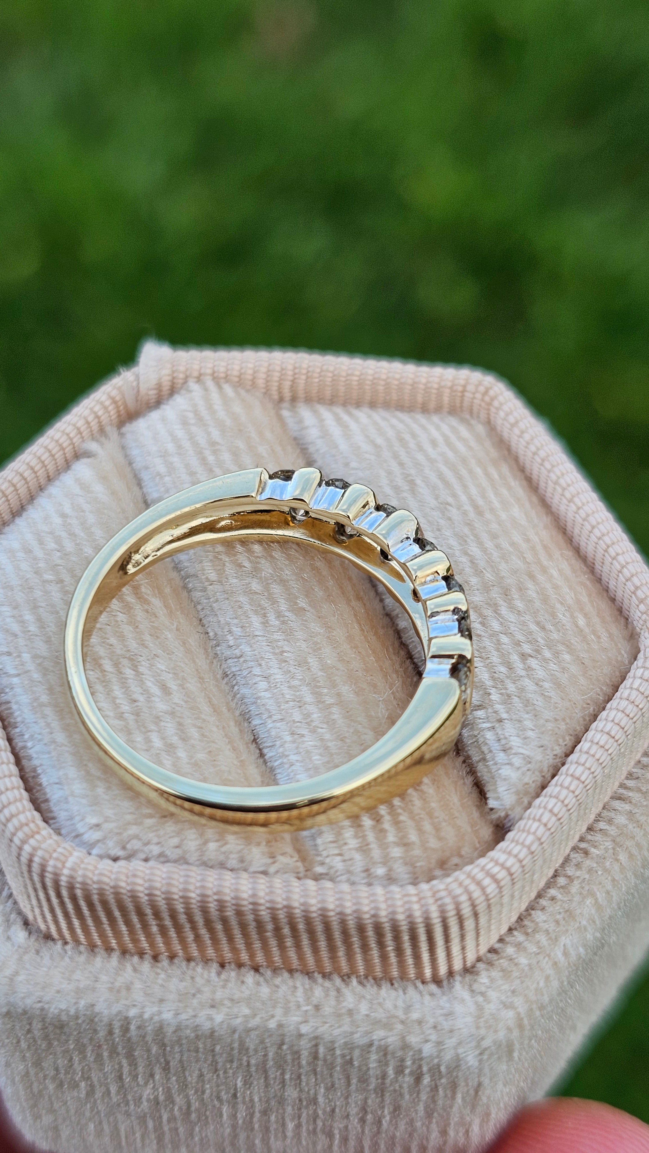 9ct Yellow Gold Natural Diamond set Half Eternity Band Ring , size N 1/2