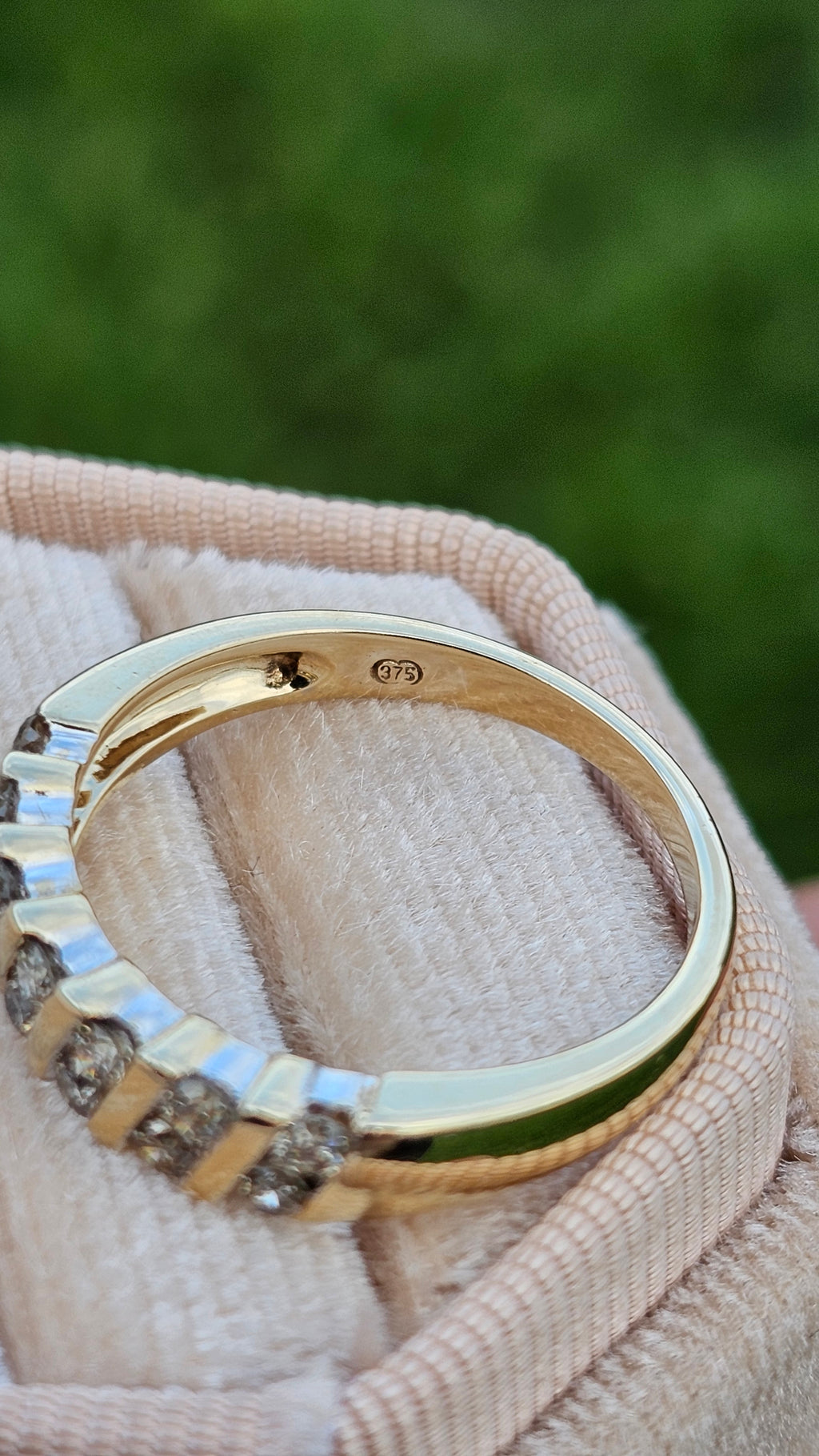9ct Yellow Gold Natural Diamond set Half Eternity Band Ring , size N 1/2