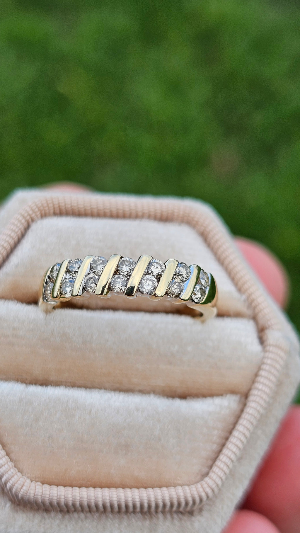 9ct Yellow Gold Natural Diamond set Half Eternity Band Ring , size N 1/2