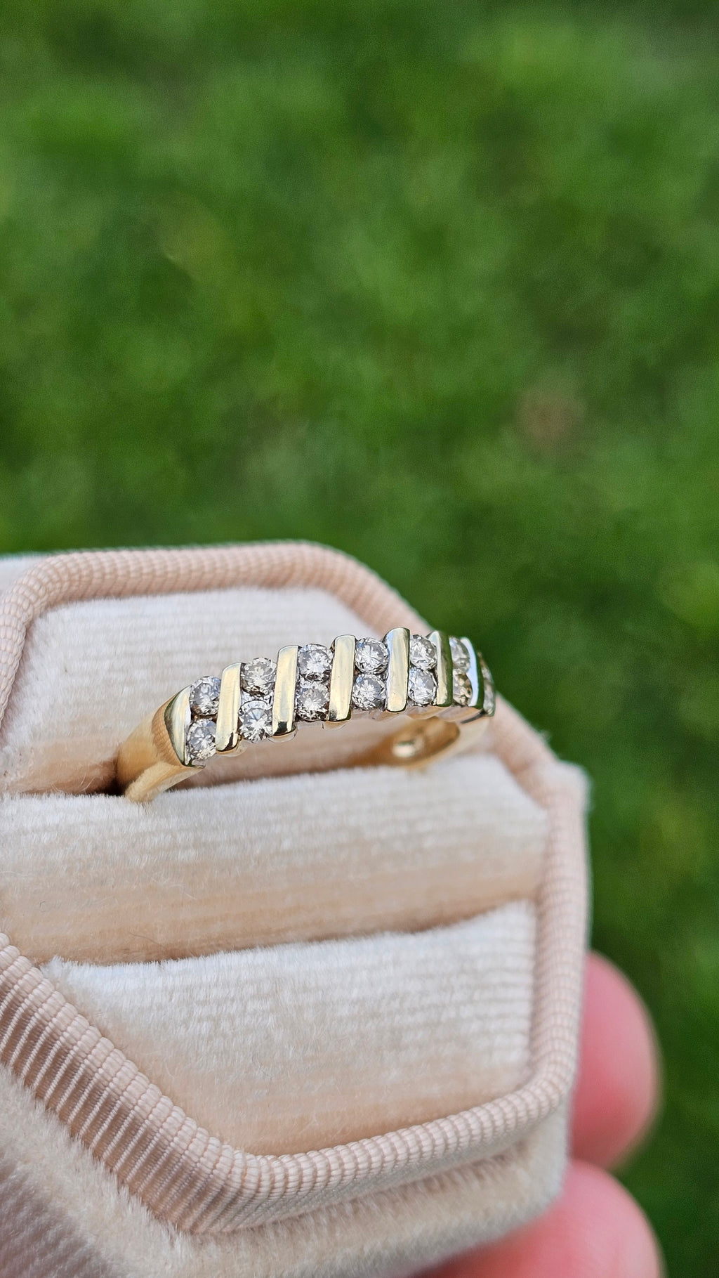 9ct Yellow Gold Natural Diamond set Half Eternity Band Ring , size N 1/2