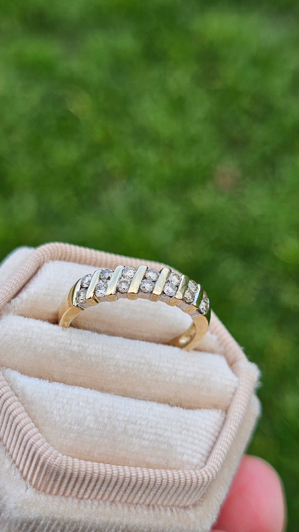 9ct Yellow Gold Natural Diamond set Half Eternity Band Ring , size N 1/2