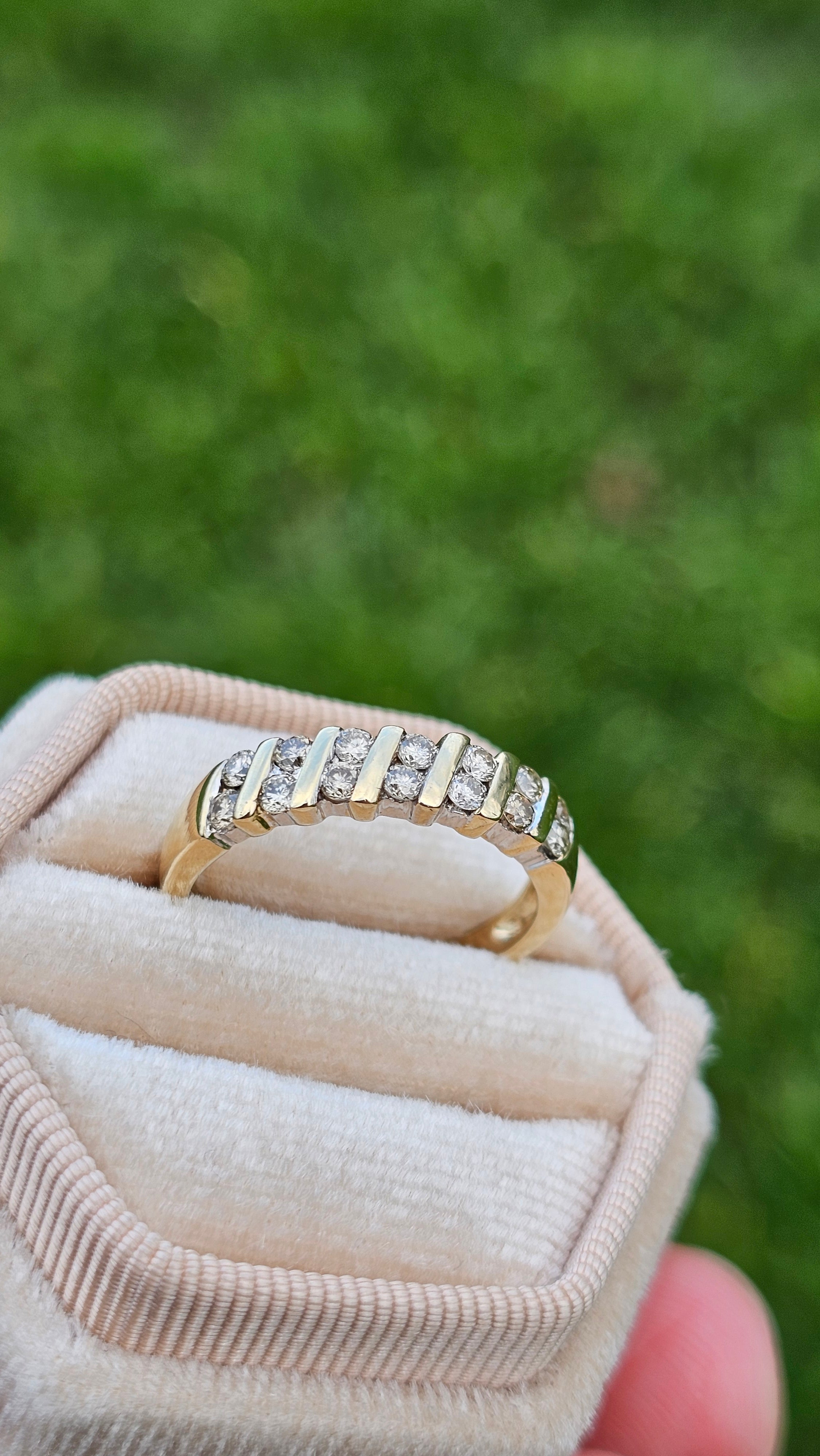 9ct Yellow Gold Natural Diamond set Half Eternity Band Ring , size N 1/2