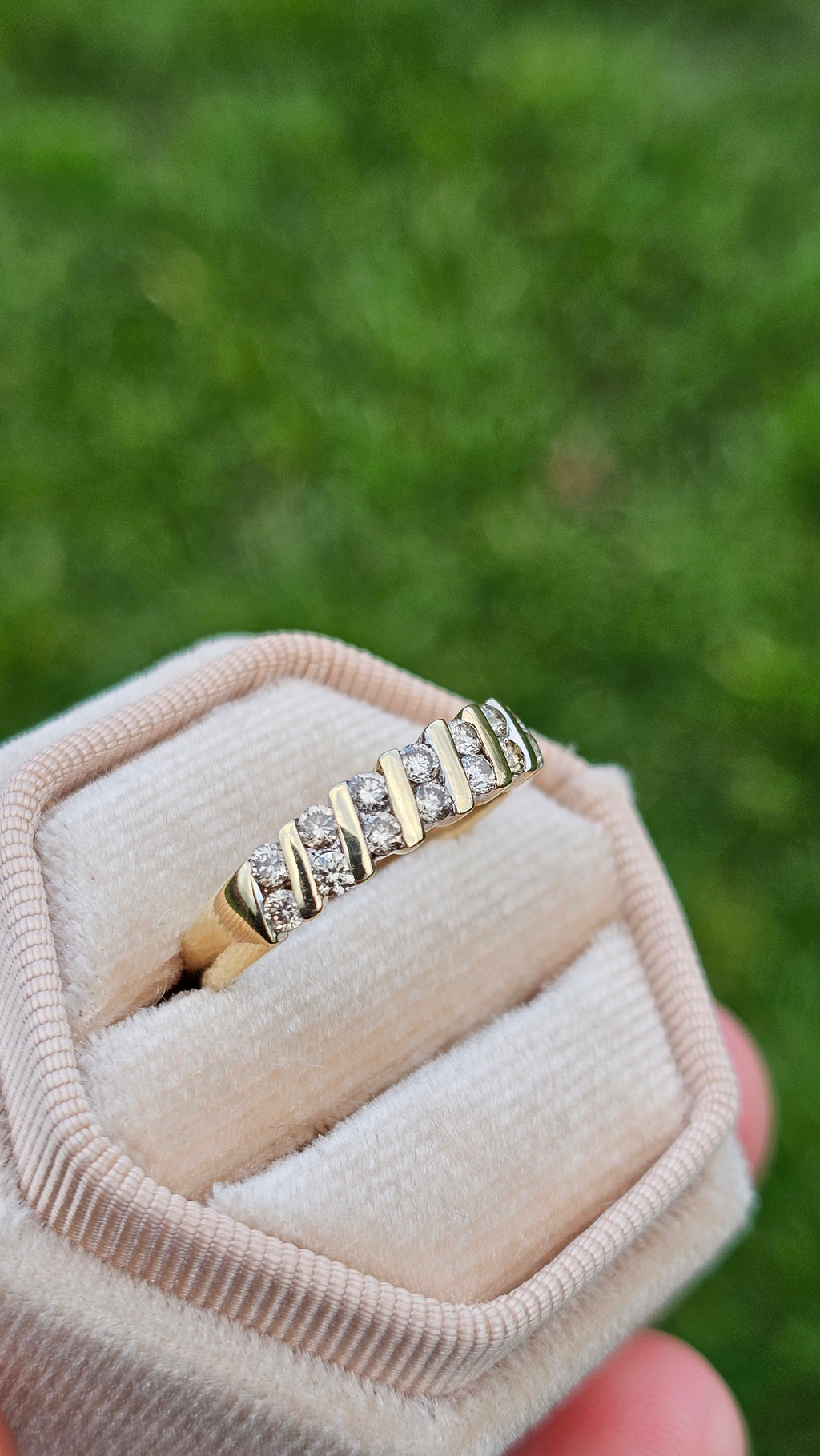 9ct Yellow Gold Natural Diamond set Half Eternity Band Ring , size N 1/2