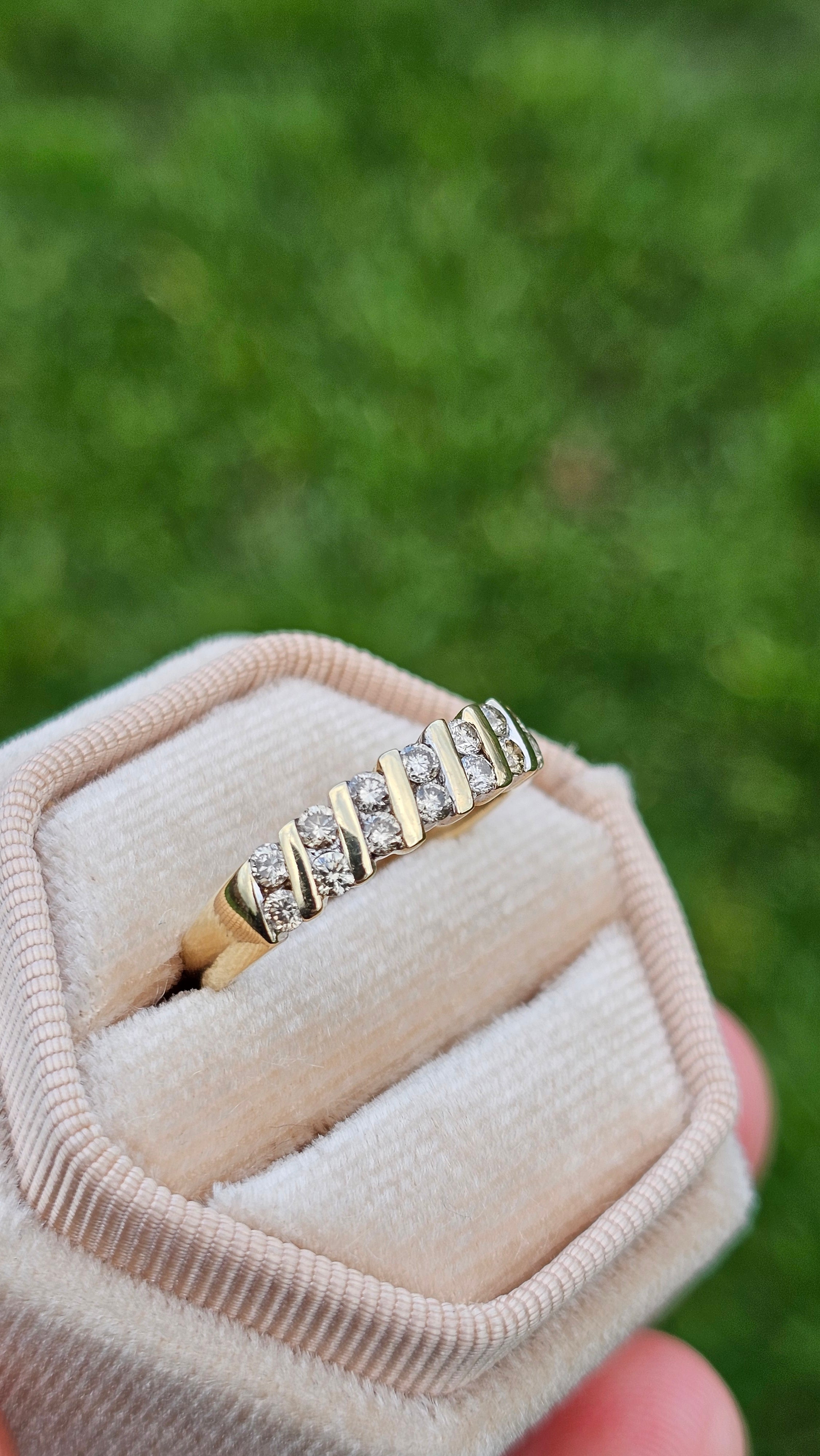 9ct Yellow Gold Natural Diamond set Half Eternity Band Ring , size N 1/2