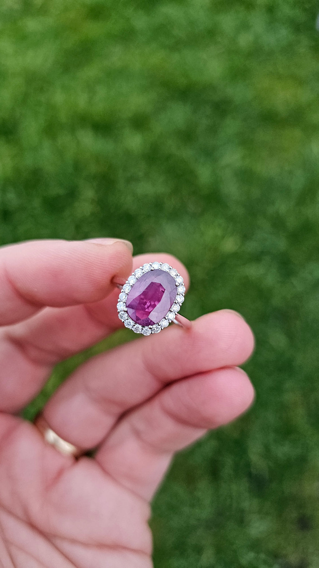 900 Platinum Natural Purple Sapphire and Diamond set Ring , size N , NEW
