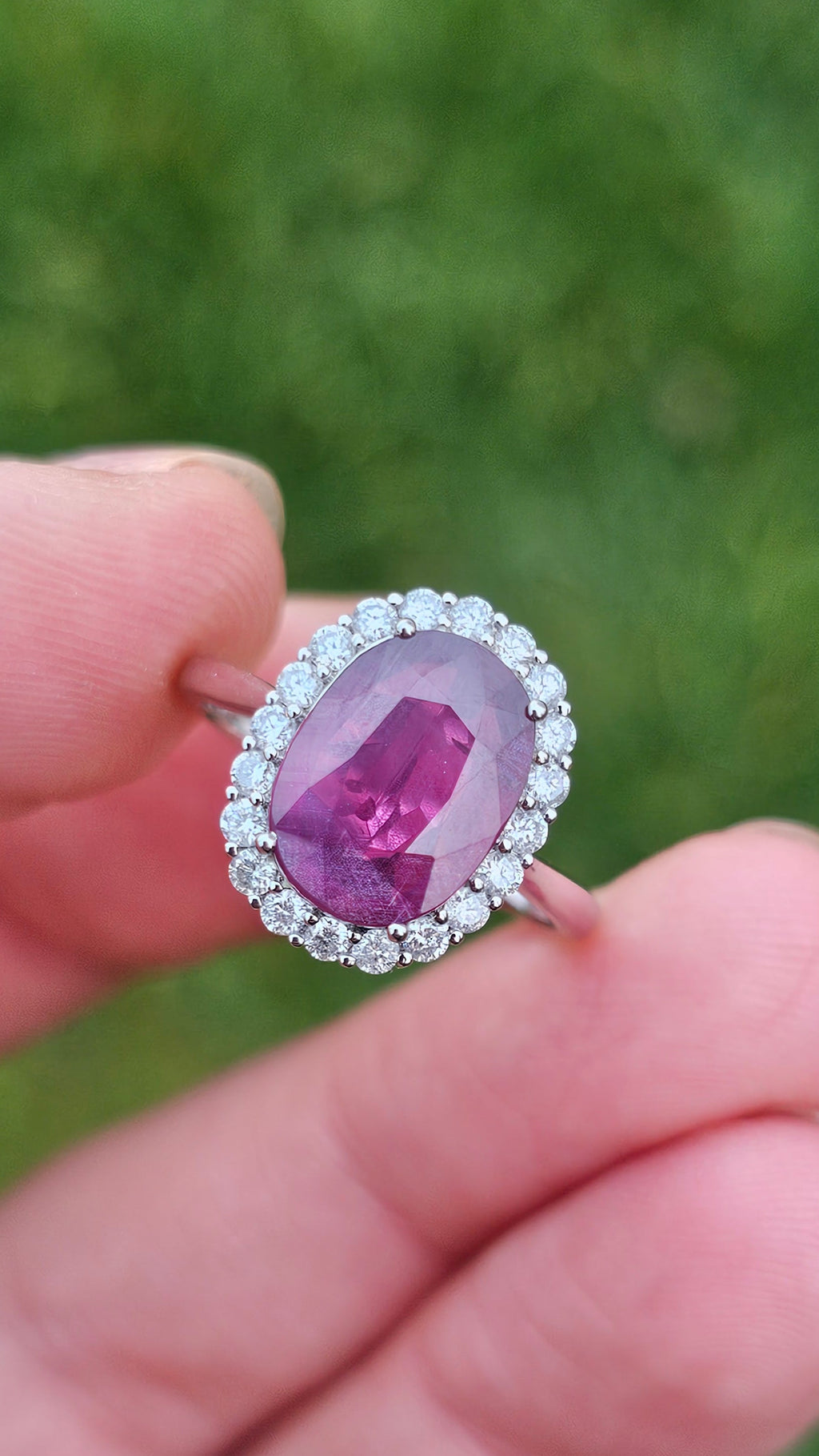 900 Platinum Natural Purple Sapphire and Diamond set Ring , size N , NEW