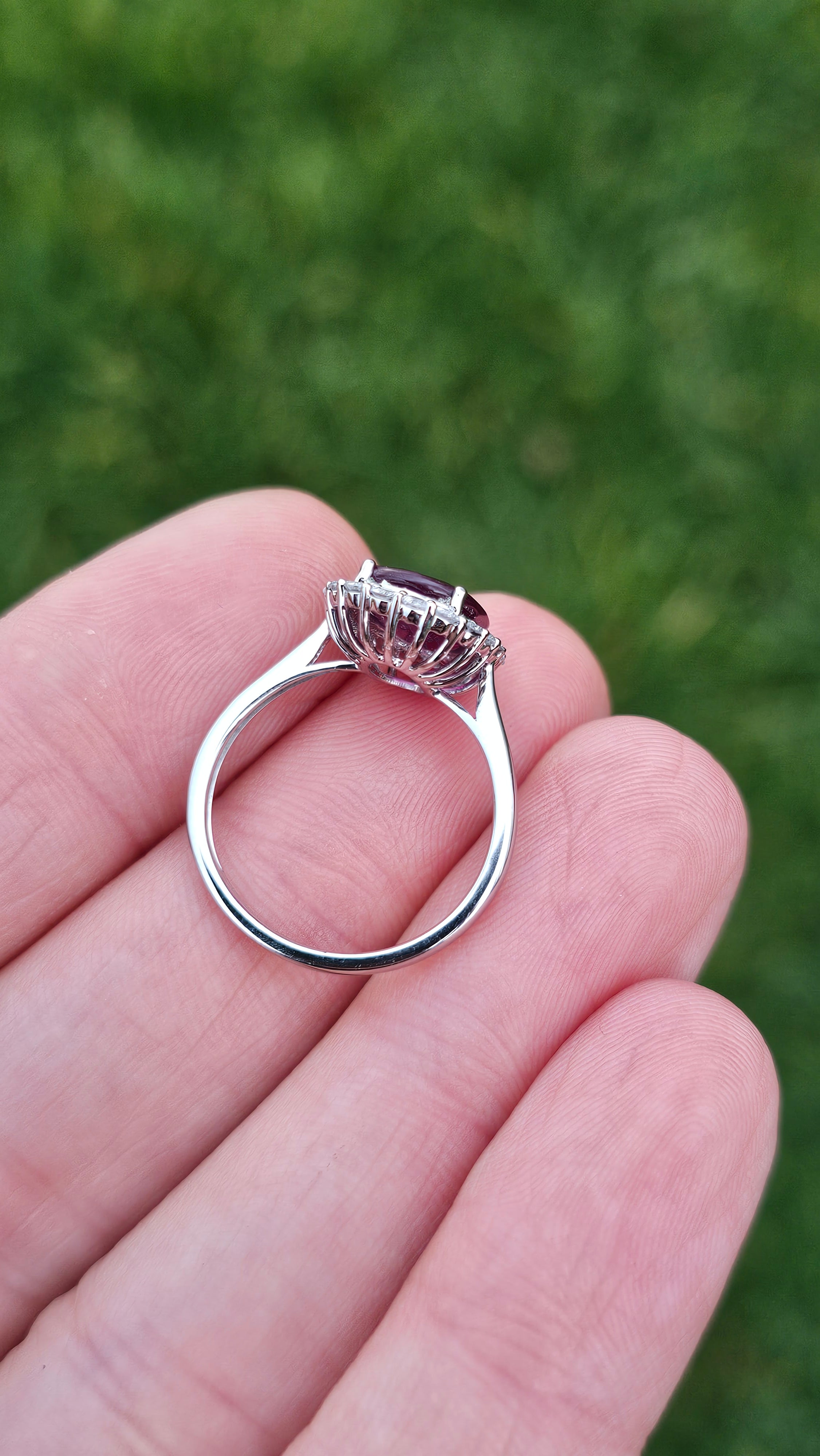 900 Platinum Natural Purple Sapphire and Diamond set Ring , size N , NEW