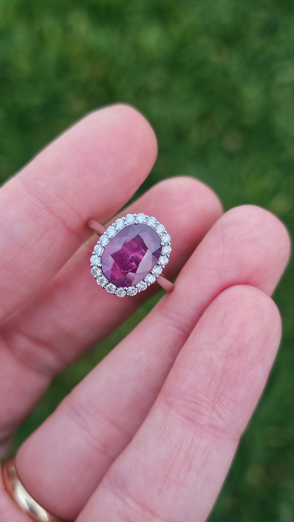 900 Platinum Natural Purple Sapphire and Diamond set Ring , size N , NEW
