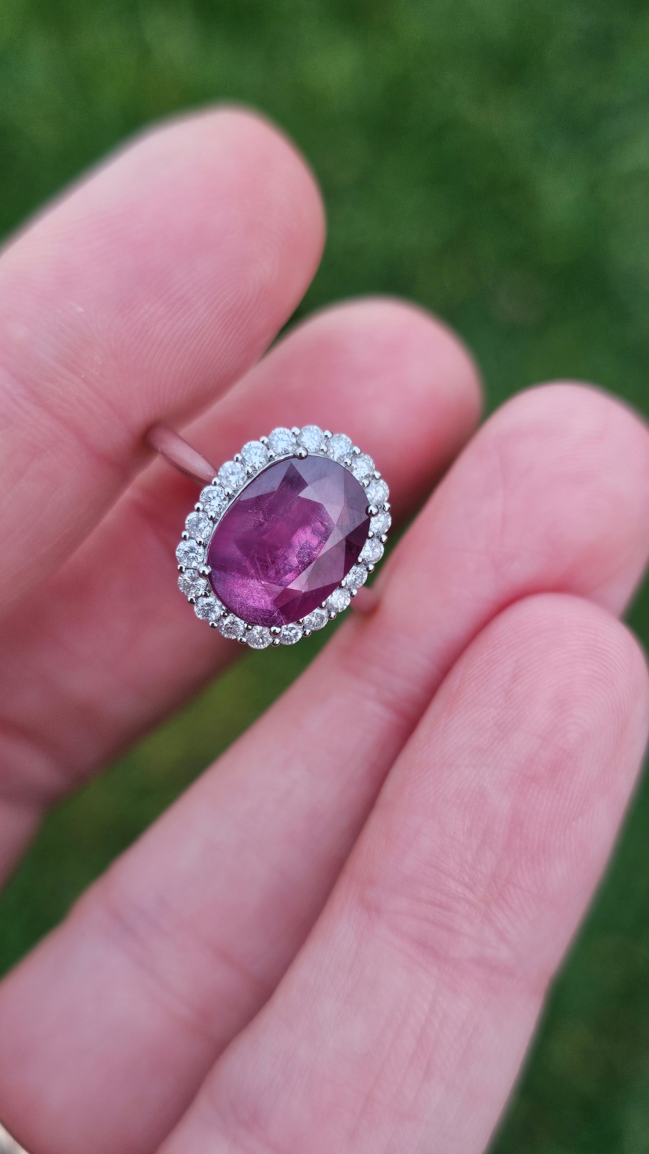 900 Platinum Natural Purple Sapphire and Diamond set Ring , size N , NEW