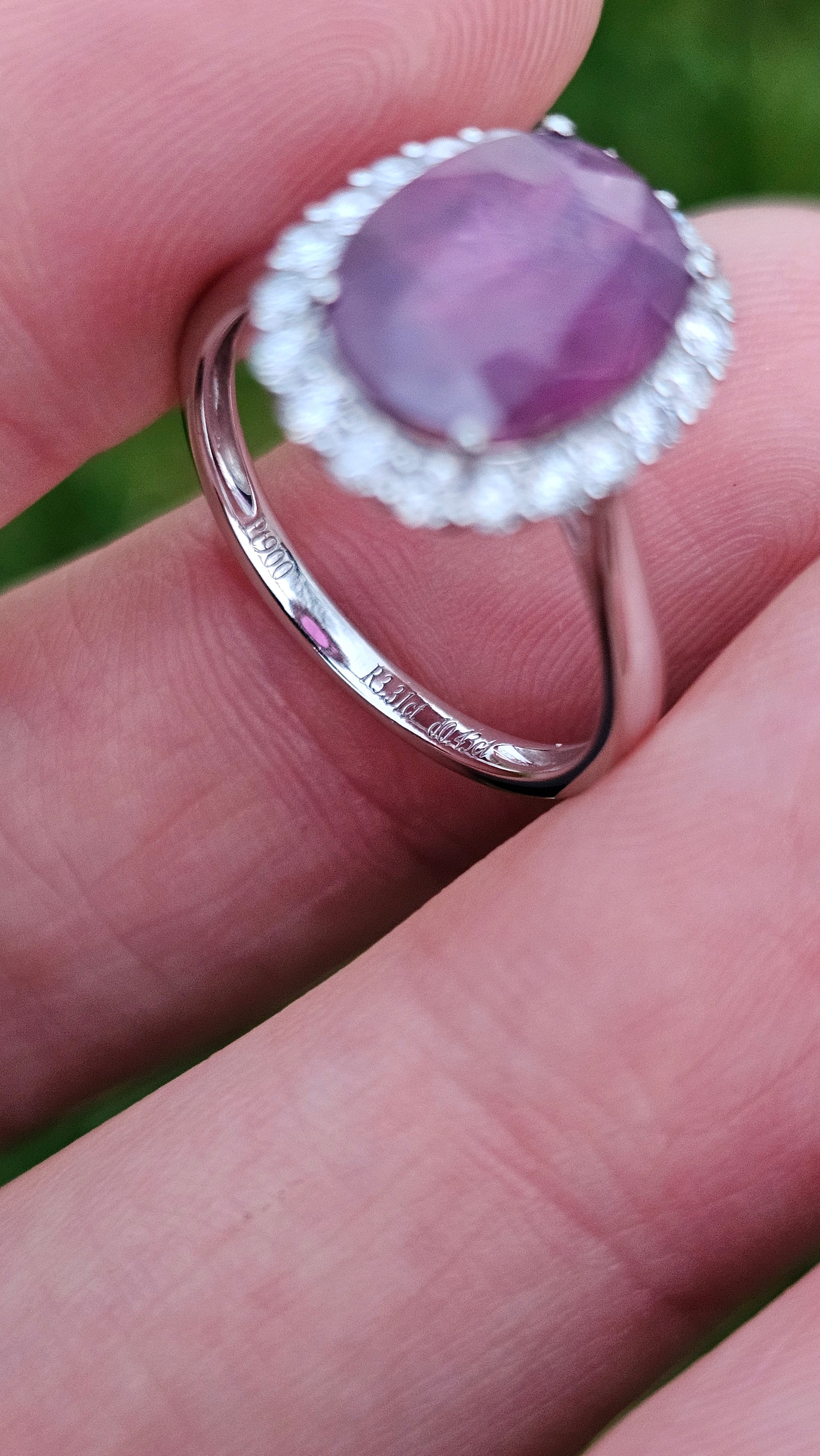 900 Platinum Natural Purple Sapphire and Diamond set Ring , size N , NEW