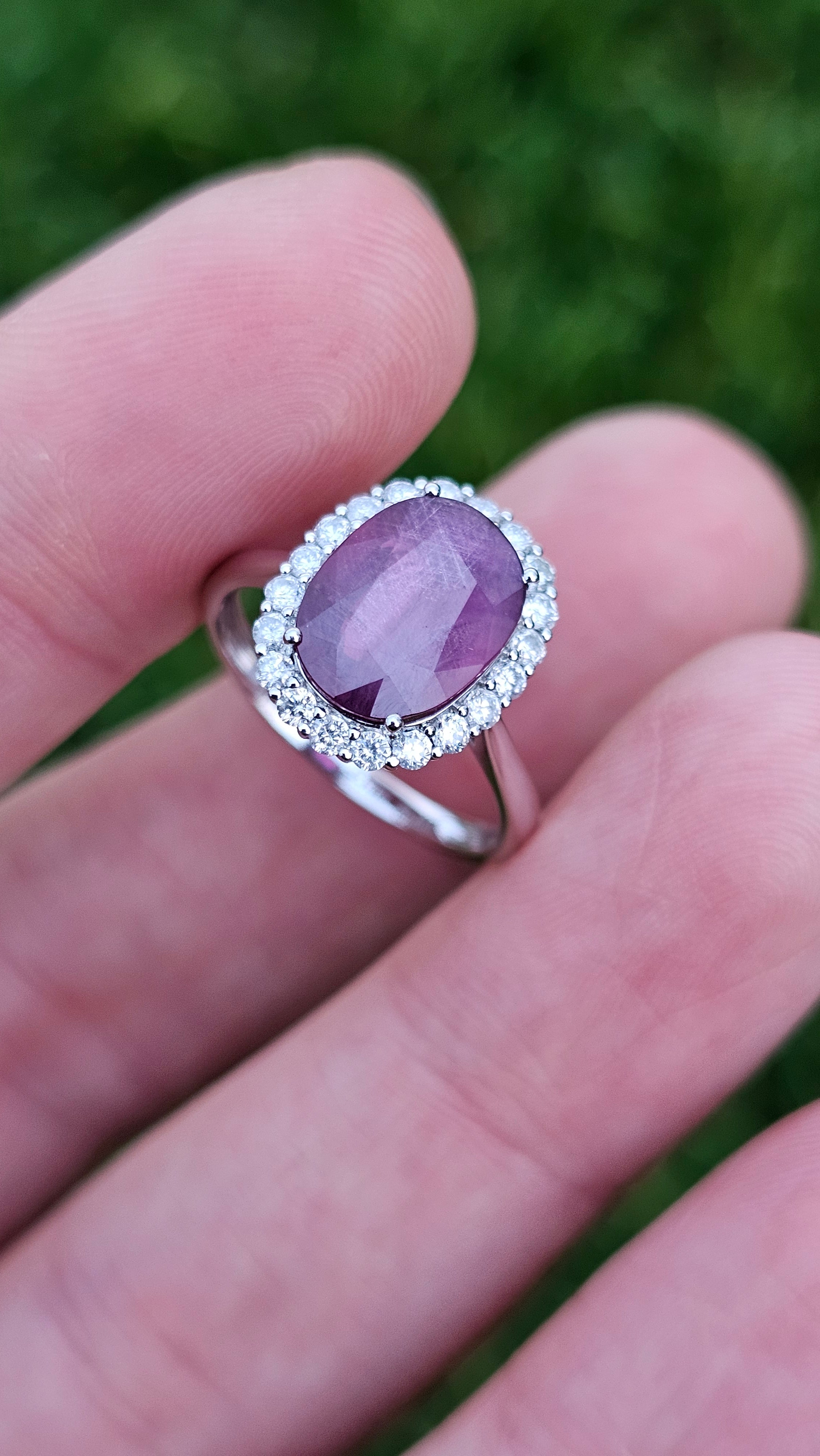 900 Platinum Natural Purple Sapphire and Diamond set Ring , size N , NEW